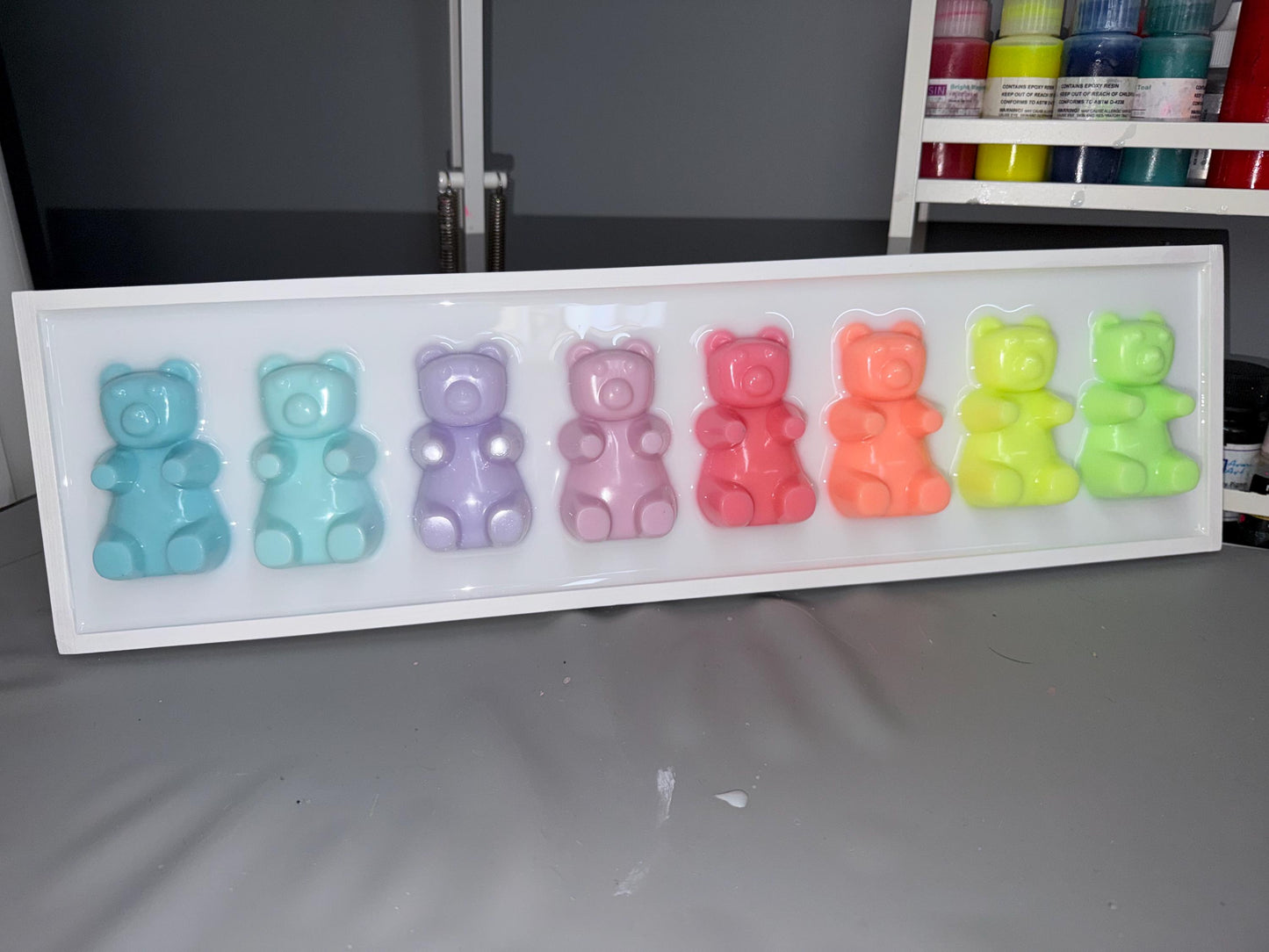 Pastel Rainbow Gummy Bear Wall Art: 3D Resin Candy Decor, Nursery Kids Room Decor, Dopamine Rush Apartment Wall Hanging