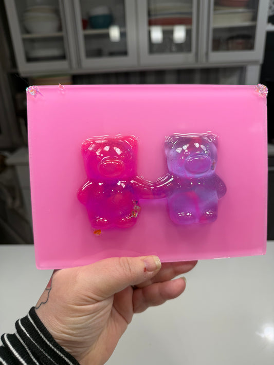 Linked Bears – 8x6” Resin Wall Art | Neon Pink Pop Art Sculpture | Free US Shipping