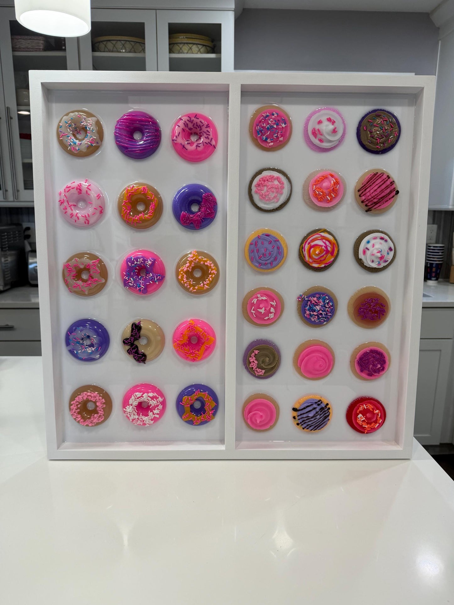 Sweet Dessert Charcuterie Wall Art β 24x24β Resin Cookies & Donuts Pop Art β’ Pink Sprinkle Candy Kitchen Decor β’ Original Handmade Artwork