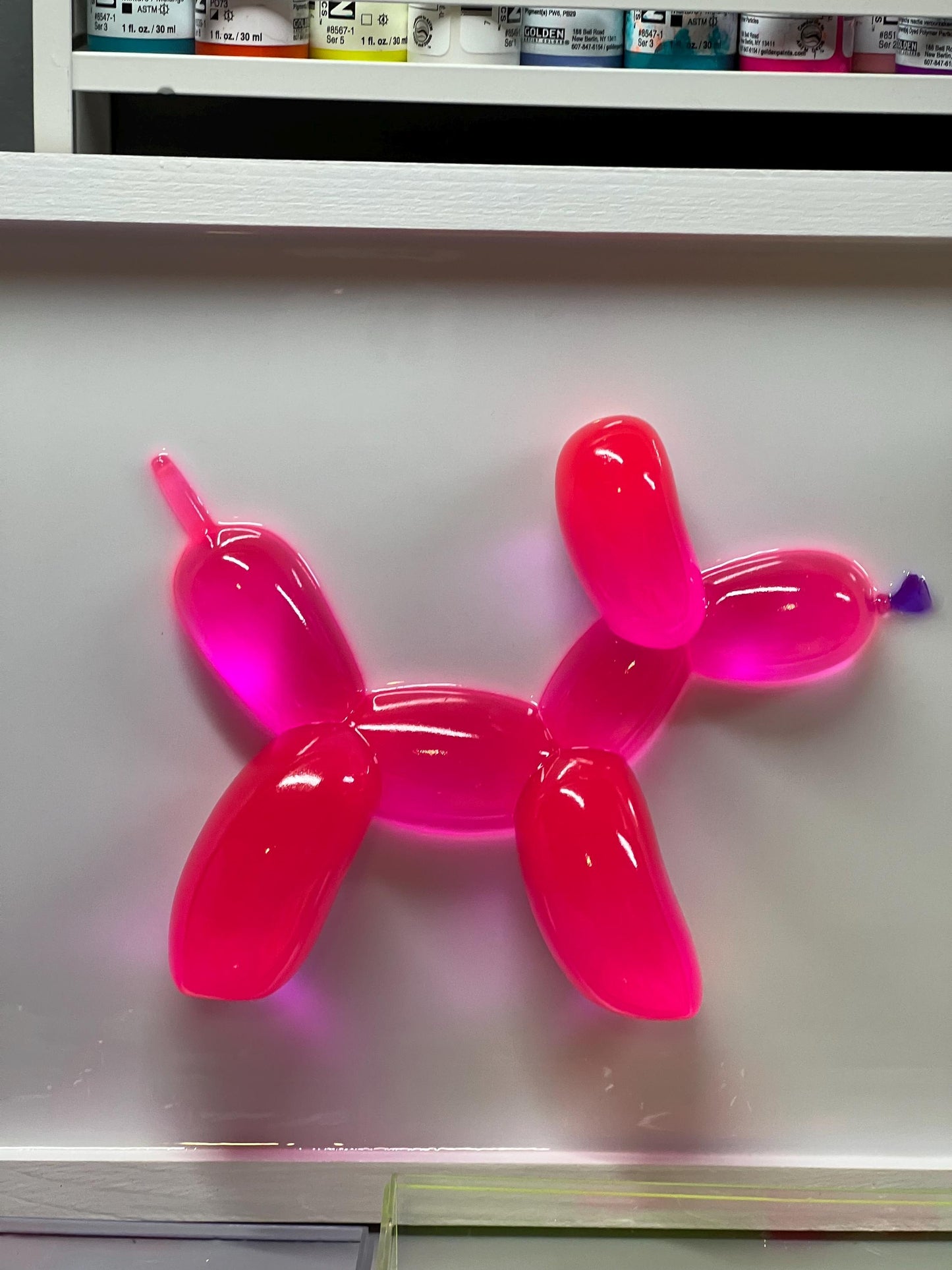 Neon Pink Balloon Dog Wall Art: 3D Pop Resin Sculpture, Nursery Kids Room Wall Decor, FUN pink Apartment Wall Art, Cheerful Office Art