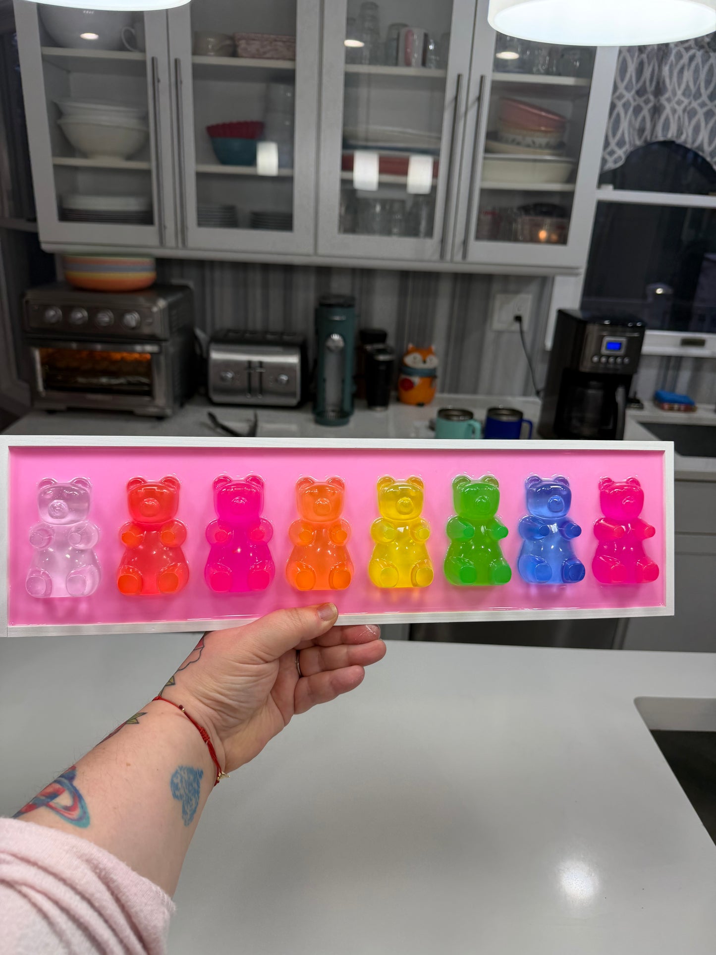 Neon Rainbow Resin Candy Bear Wall Art: 3D Pop Candy Decor