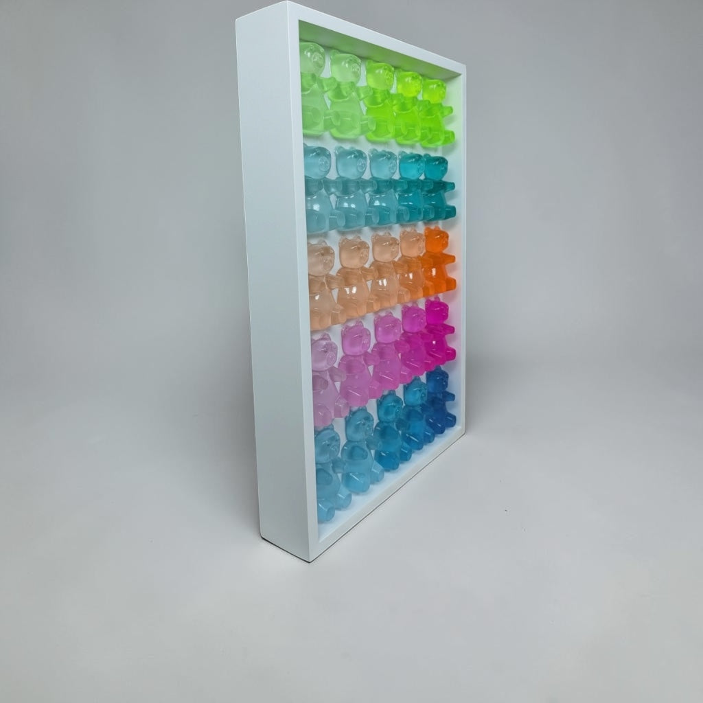 Rainbow Ombre Resin Gummy Bear Wall Art: 3D Pop Art Decor, Nursery Kids Room Wall Hanging, Handmade Rainbow Decor