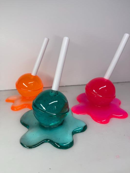 Melting Lollipop Extra Large Pop Art Decor Orange Pink Blue-Green, Resin Sculpture, Candy Art