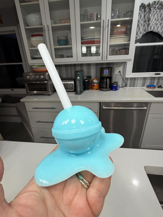 Melting Blue Lollipop Resin Sculpture, Handmade Pop Art Candy Decor, 5x7 Resin Art Object