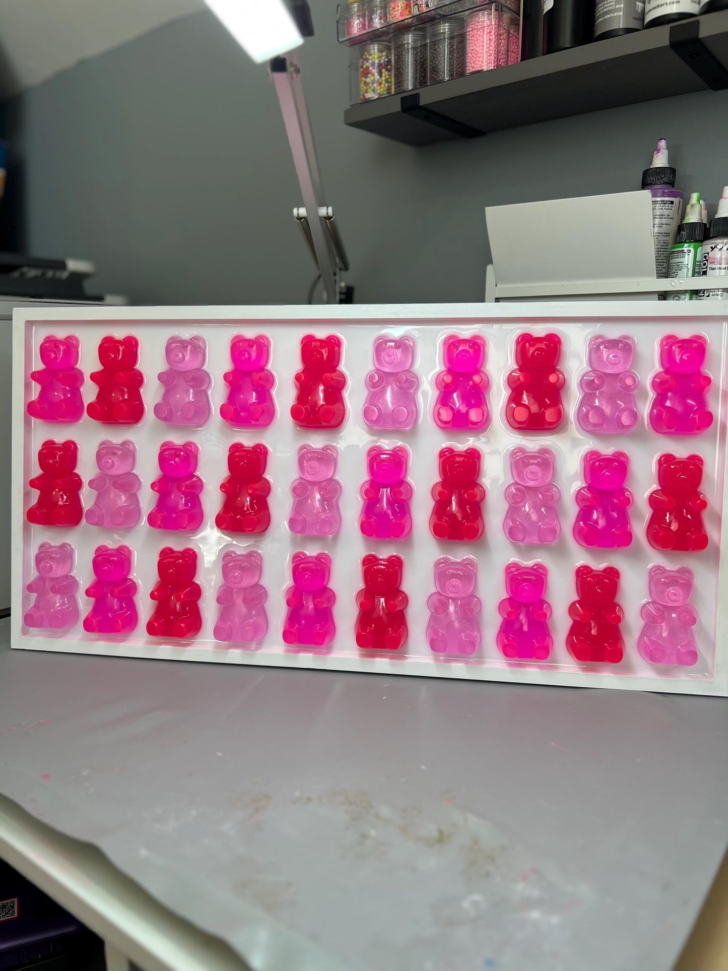 Shades of Pinks Extra Large Pink Resin Gummy Bear Wall Art: 3D Pop Art Decor Glitter, Pink Dopamine Statement Wall Decor