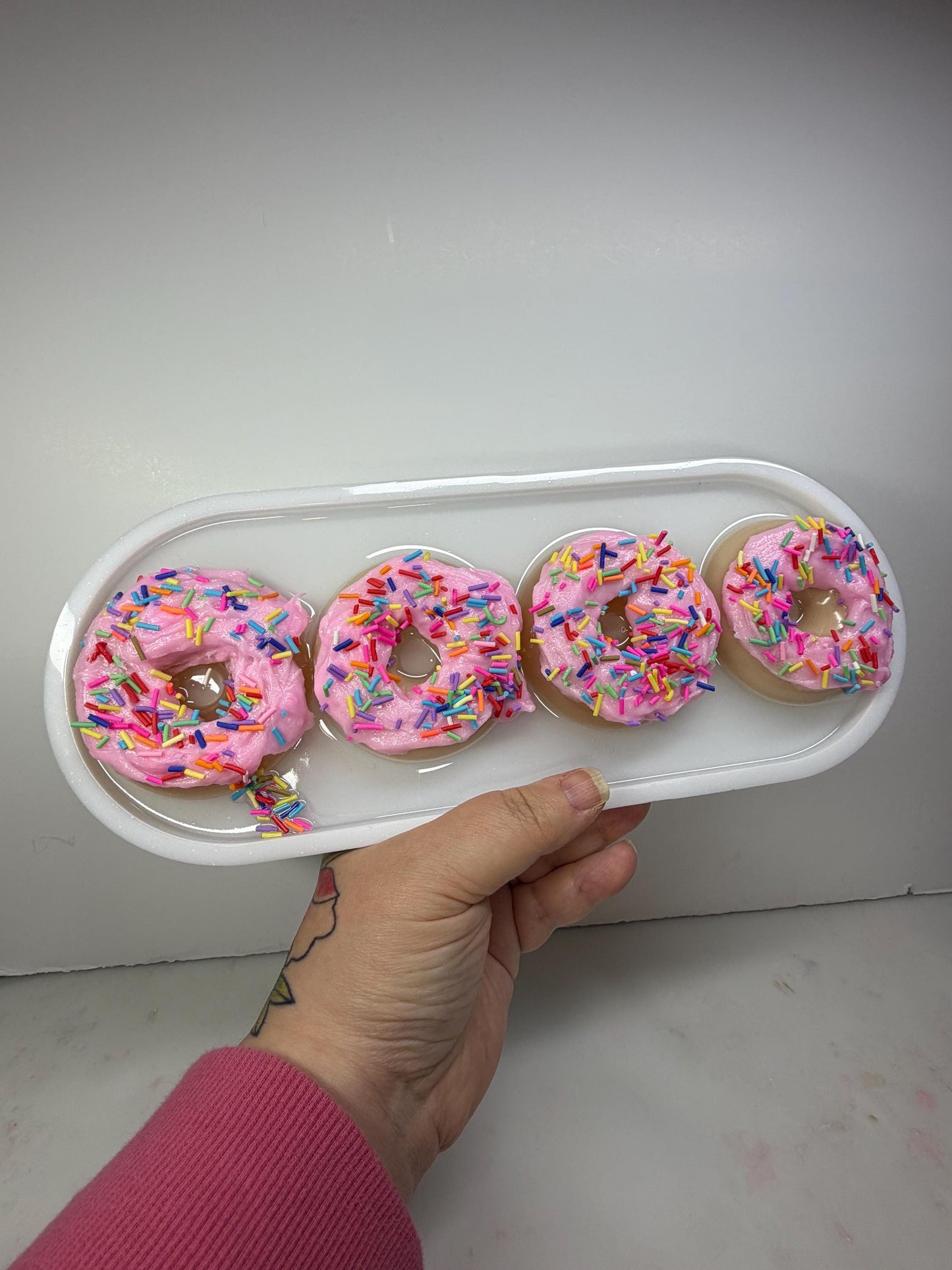Pink Frosted Donut Resin Art • 13x5” Handmade Pop Art Tray • Rainbow Sprinkle Sweet Kitchen Decor • Cute Kawaii Donut Wall Art