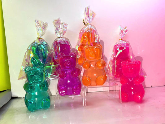 Large 5 Inch Resin Gummy Bear Figurine – Candy Colored Pop Art Decor – Holographic Gift Wrapped – Fun Gift for Art Lovers & Collectors