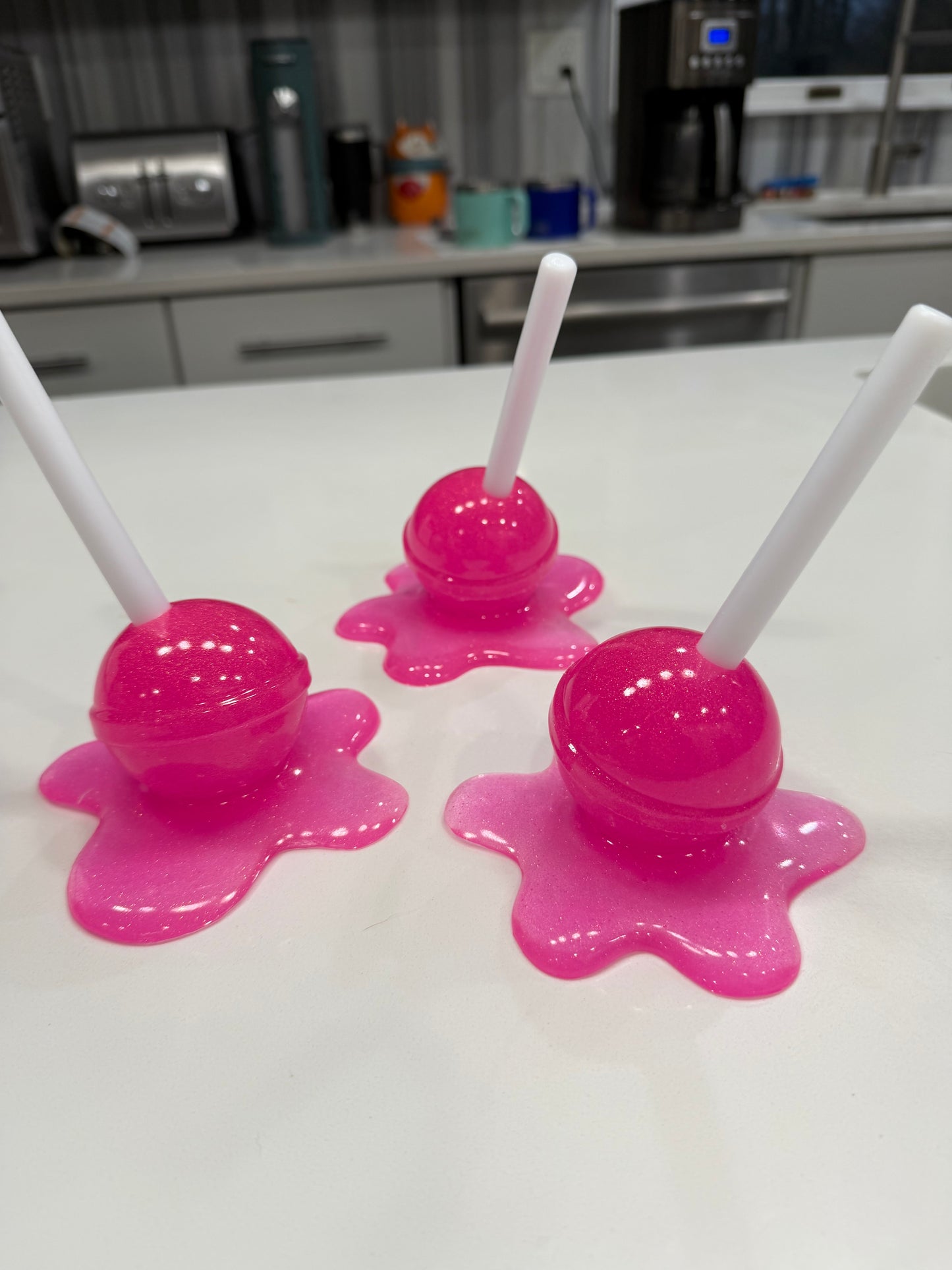 Melting Lollipop Extra Large Pop Art Decor Pink Sparkle Glitter, Resin Sculpture, Candy Art