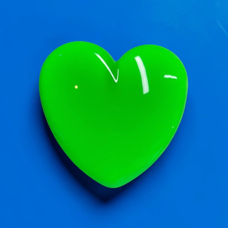Neon Green Resin Heart Wall Art – Electric Green Pop Art Heart, Glossy Dopamine Decor