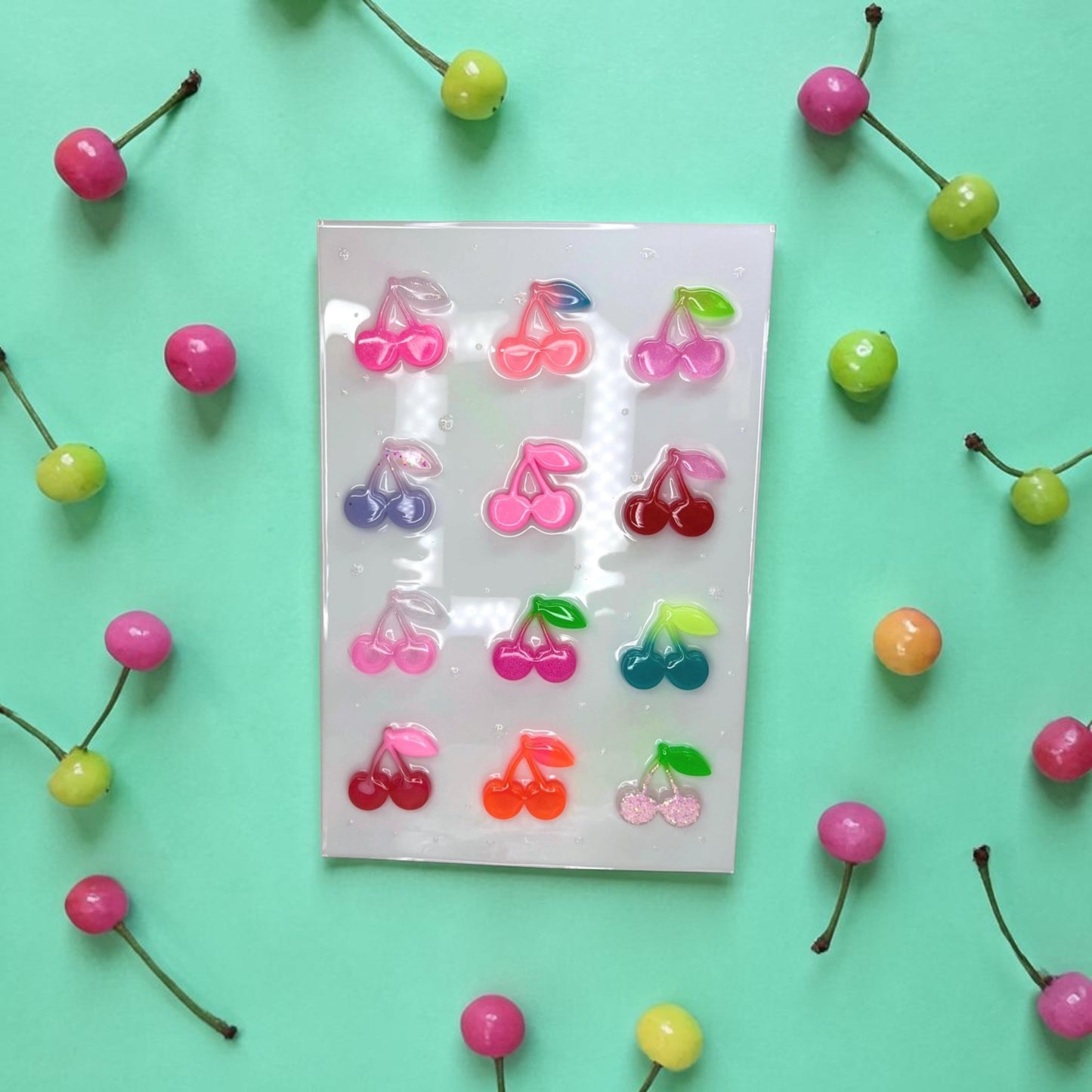 OOAK Resin Cherry Grid Wall Art • 3D Pop Art Candy Sculpture • Colorful Kawaii Fruit Decor • Handmade 12x8 Statement Piece