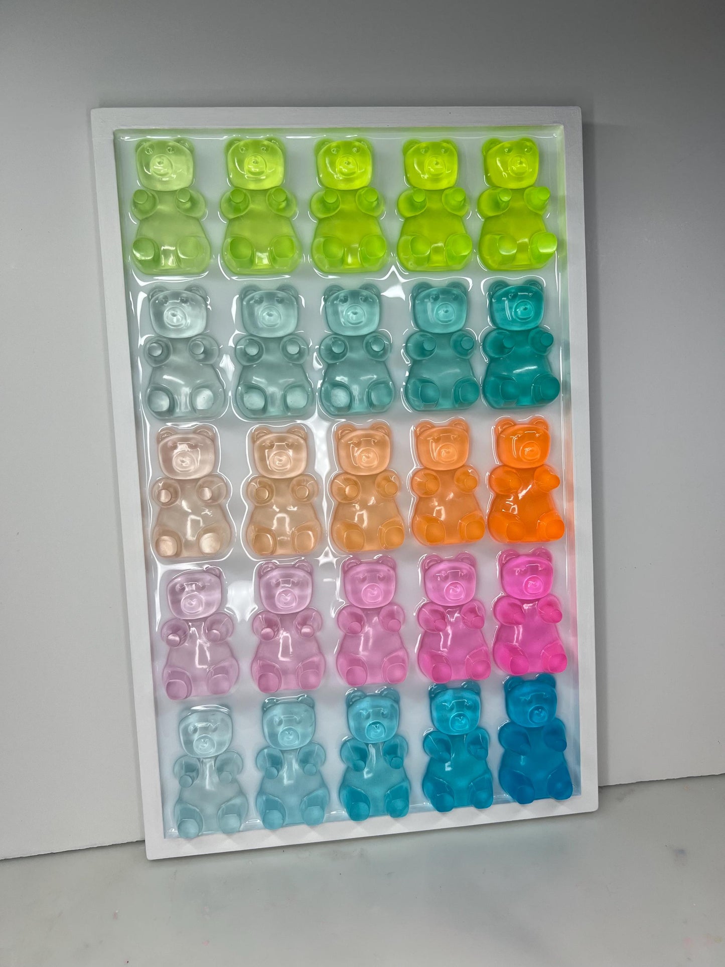 Rainbow Ombre Resin Gummy Bear Wall Art: 3D Pop Art Decor, Nursery Kids Room Wall Hanging, Handmade Rainbow Decor