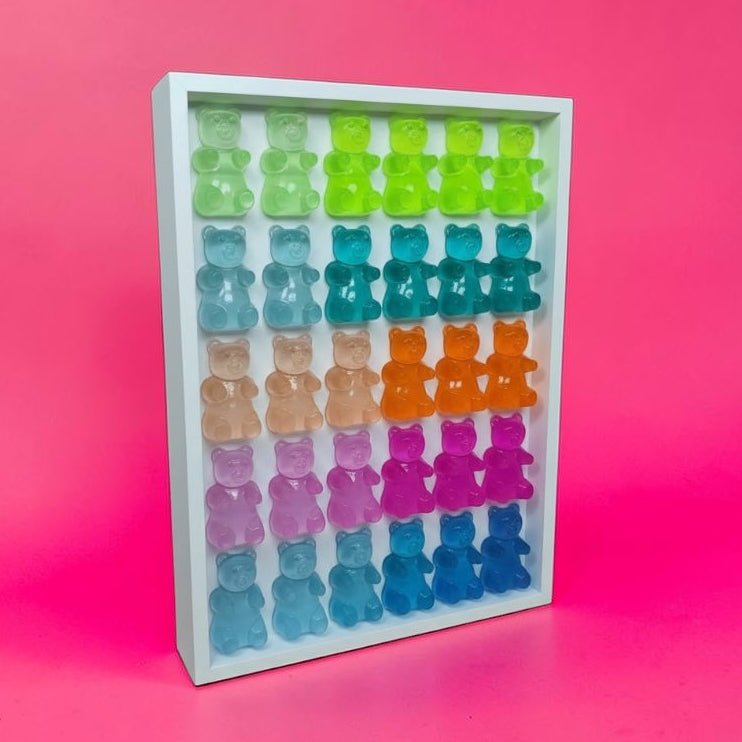 Rainbow Ombre Resin Gummy Bear Wall Art: 3D Pop Art Decor, Nursery Kids Room Wall Hanging, Handmade Rainbow Decor