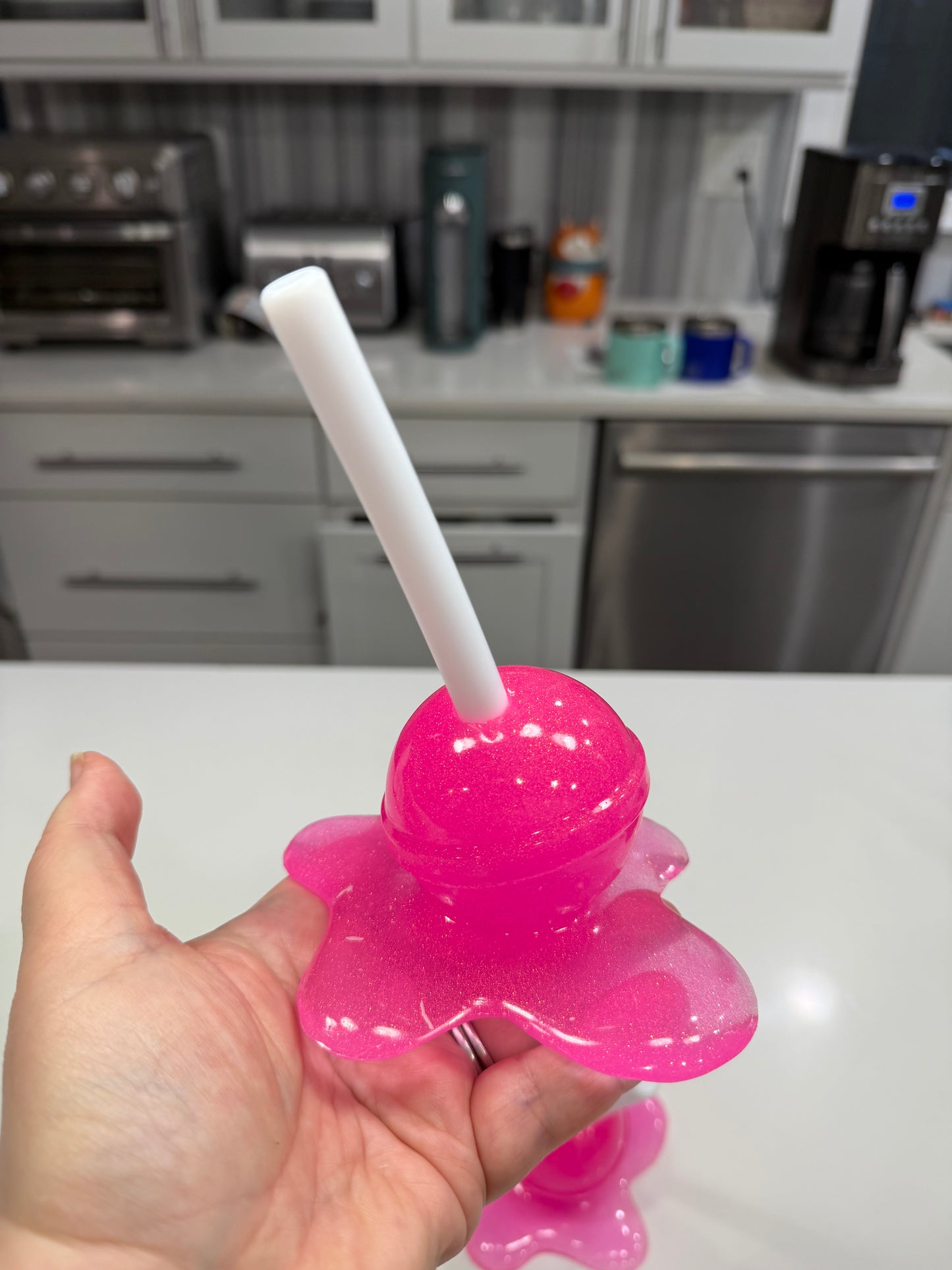 Melting Lollipop Extra Large Pop Art Decor Pink Sparkle Glitter, Resin Sculpture, Candy Art