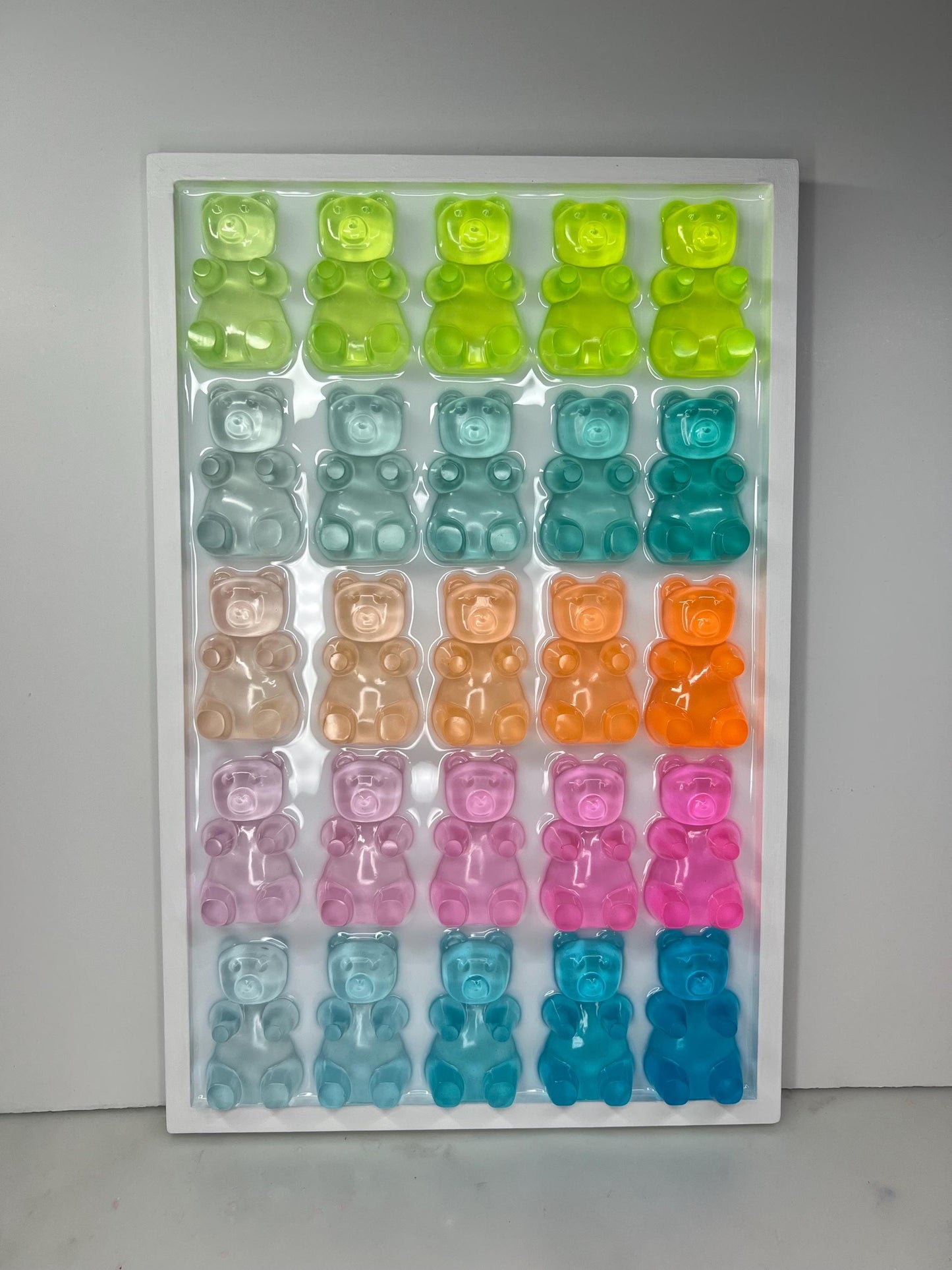 Rainbow Ombre Resin Gummy Bear Wall Art: 3D Pop Art Decor, Nursery Kids Room Wall Hanging, Handmade Rainbow Decor