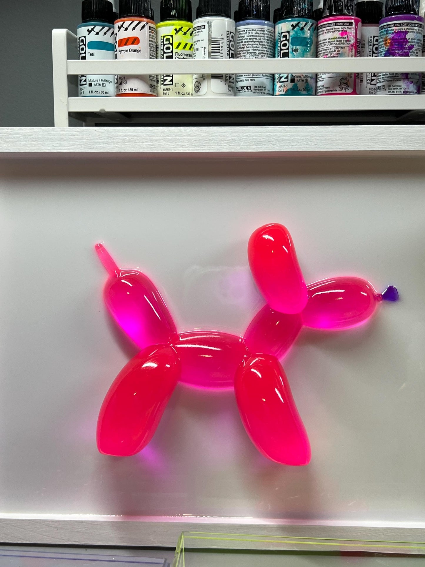 Neon Pink Balloon Dog Wall Art: 3D Pop Resin Sculpture, Nursery Kids Room Wall Decor, FUN pink Apartment Wall Art, Cheerful Office Art