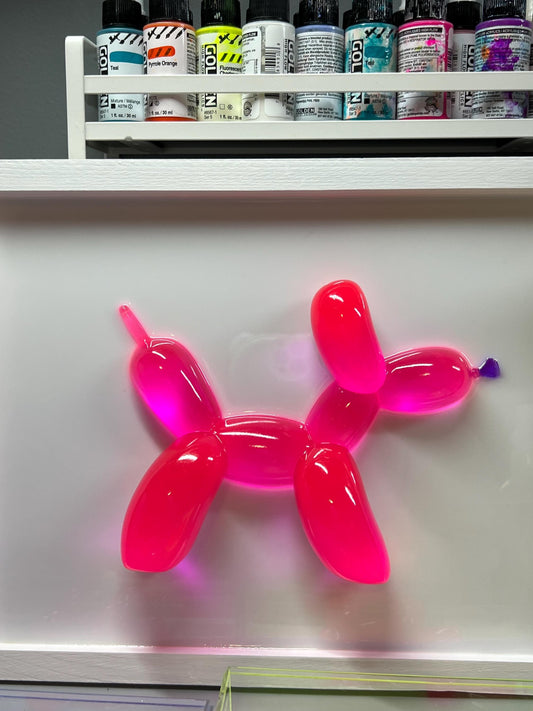 Neon Pink Balloon Dog Wall Art: 3D Pop Resin Sculpture, Nursery Kids Room Wall Decor, FUN pink Apartment Wall Art, Cheerful Office Art