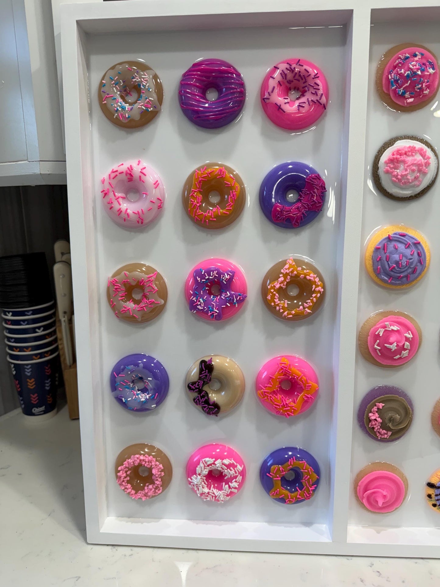 Sweet Dessert Charcuterie Wall Art — 24x24” Resin Cookies & Donuts Pop Art • Pink Sprinkle Candy Kitchen Decor • Original Handmade Artwork