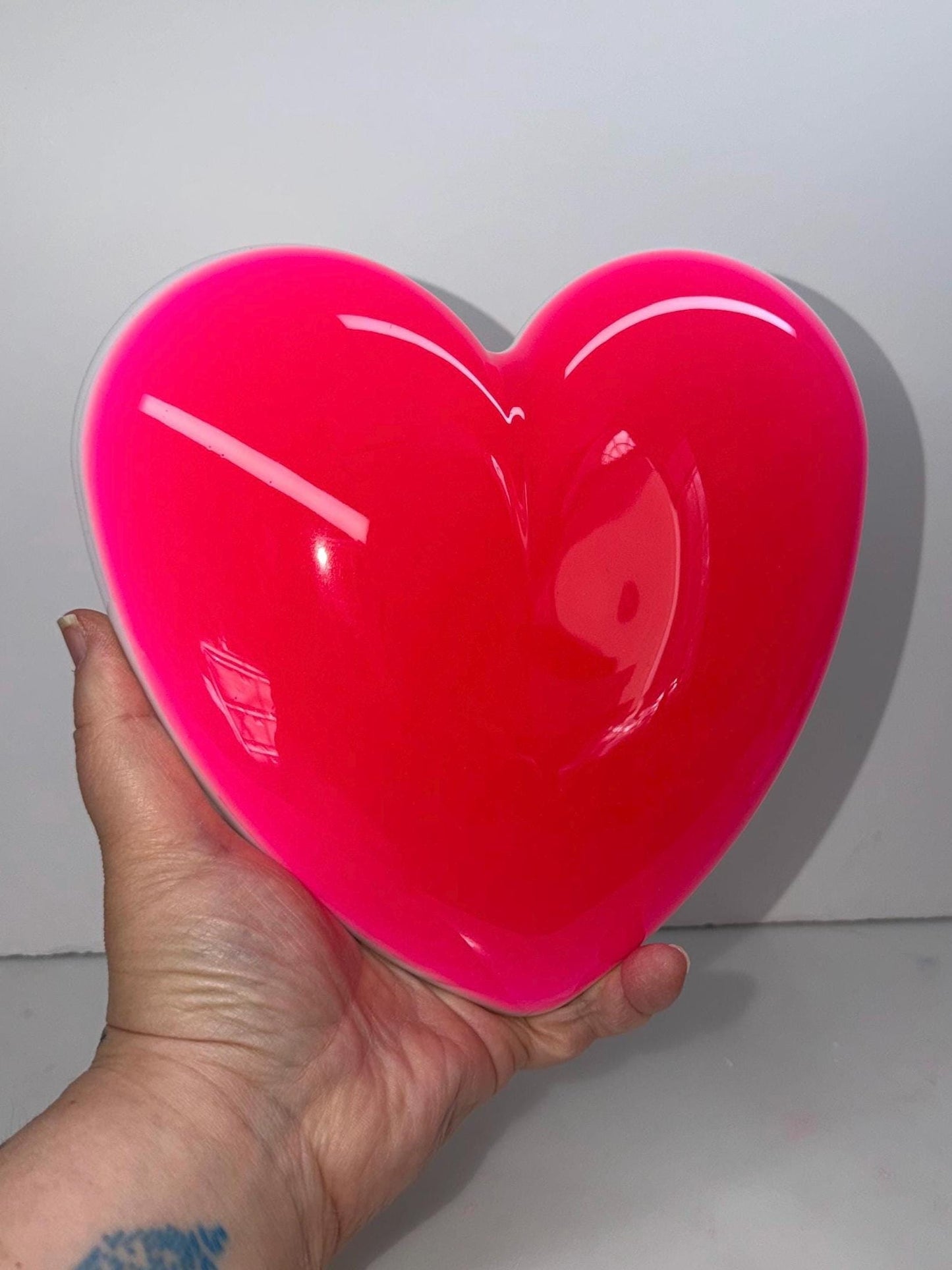 Jumbo Neon Pink Resin Heart: 3D Pop Art Wall Hanging, Handmade