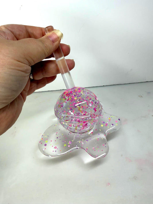 Melting Lollipop Extra Large Pop Art Decor Clear Confetti Glitter, Resin Sculpture, Candy Art