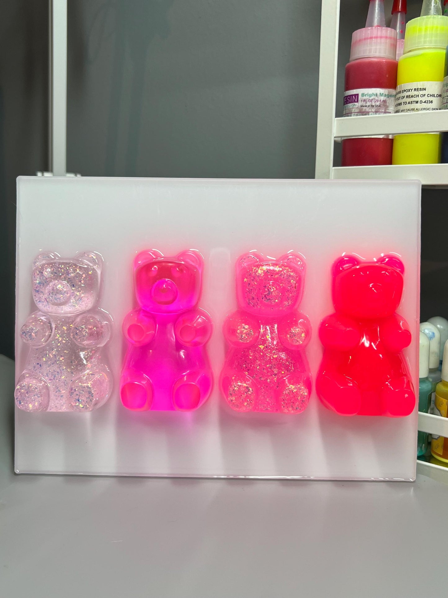 Neon Pink Resin Gummy Bear Wall Art: 3D Pop Art Decor