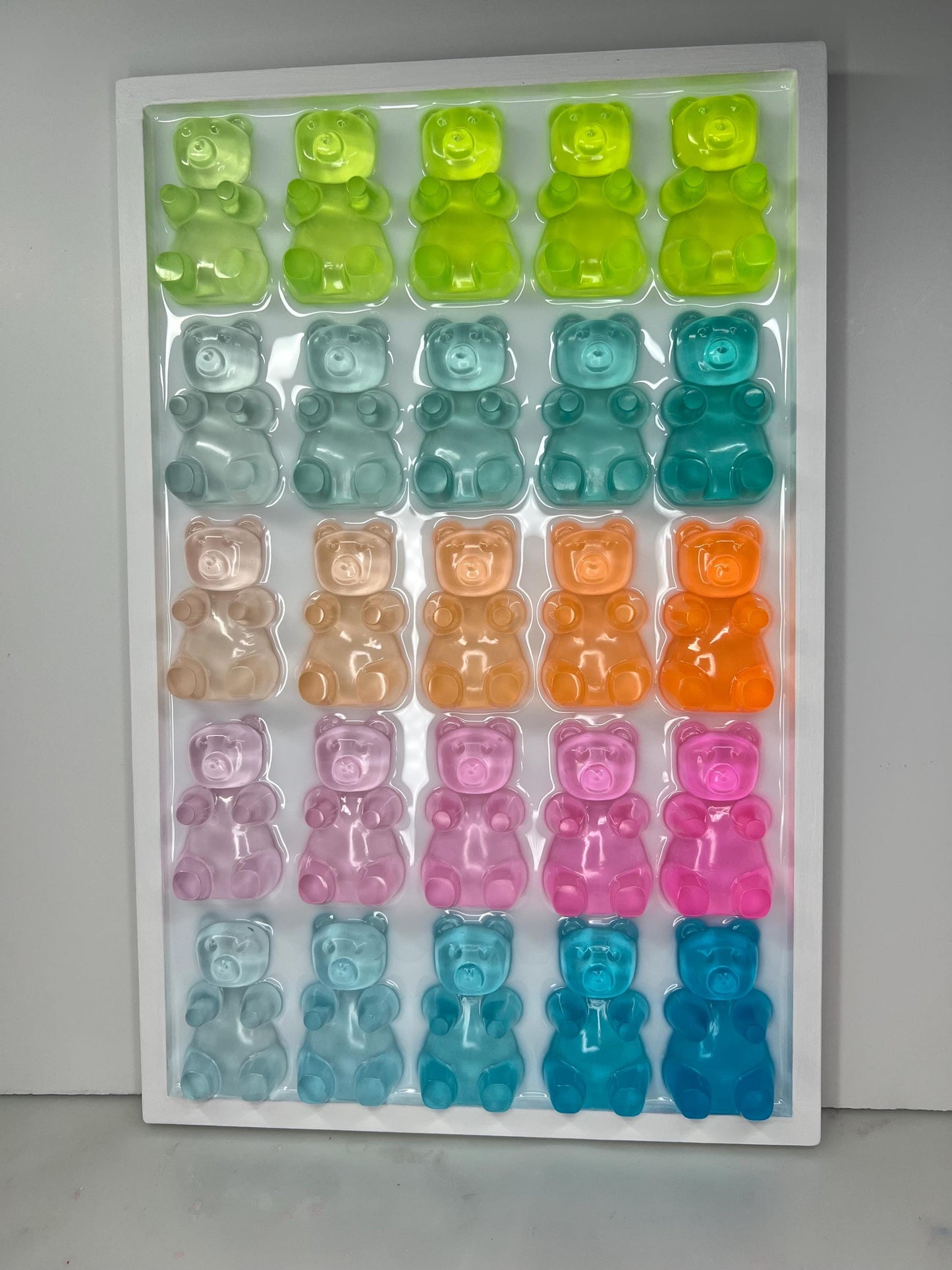 Rainbow Ombre Resin Gummy Bear Wall Art: 3D Pop Art Decor, Nursery Kids Room Wall Hanging, Handmade Rainbow Decor