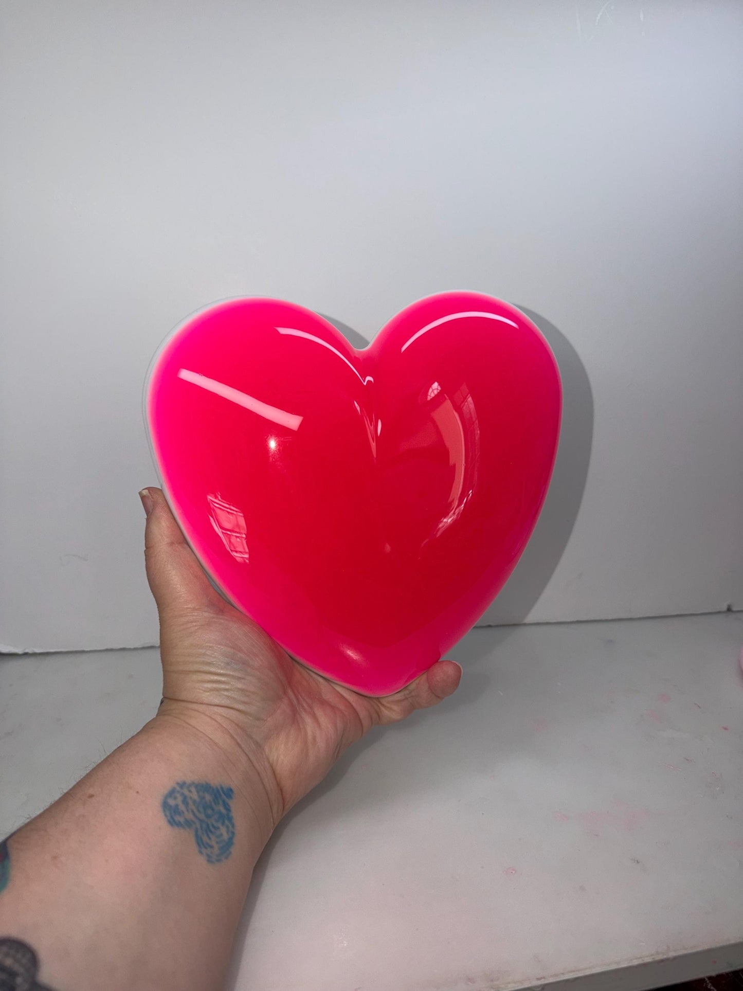 Jumbo Neon Pink Resin Heart: 3D Pop Art Wall Hanging, Handmade