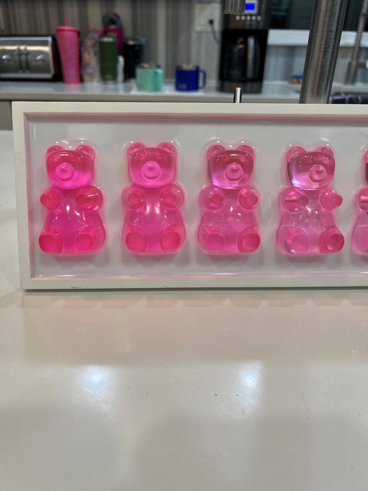 Pink Ombre Gummy Bear Resin Wall Art: 3D Pop Art Decor, Nursery Kids Room Decor, Fun Dopamine Apartment Wall Decor, Fake Candy