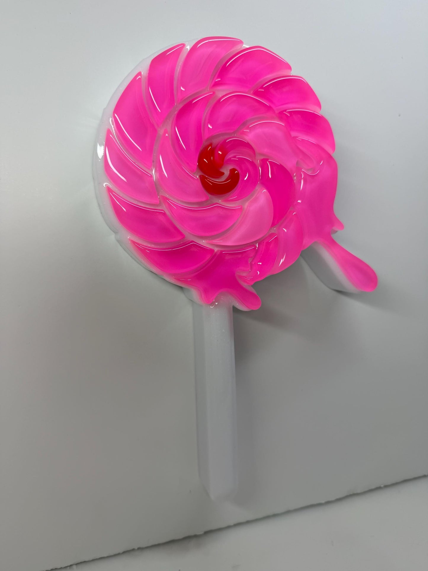 XL Melting Swirl Lollipop Pink Wall Hanging, Resin Sculpture, Candy Art