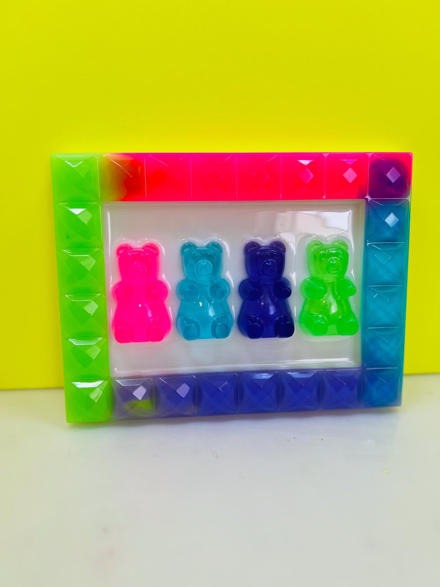 Custom Framed Gummy Bears Decor, Neon Rainbow Resin Gummy Bear Art: 3D Pop Wall Hanging, Gender Neutral Nursery Baby Room Kids Wall Decor