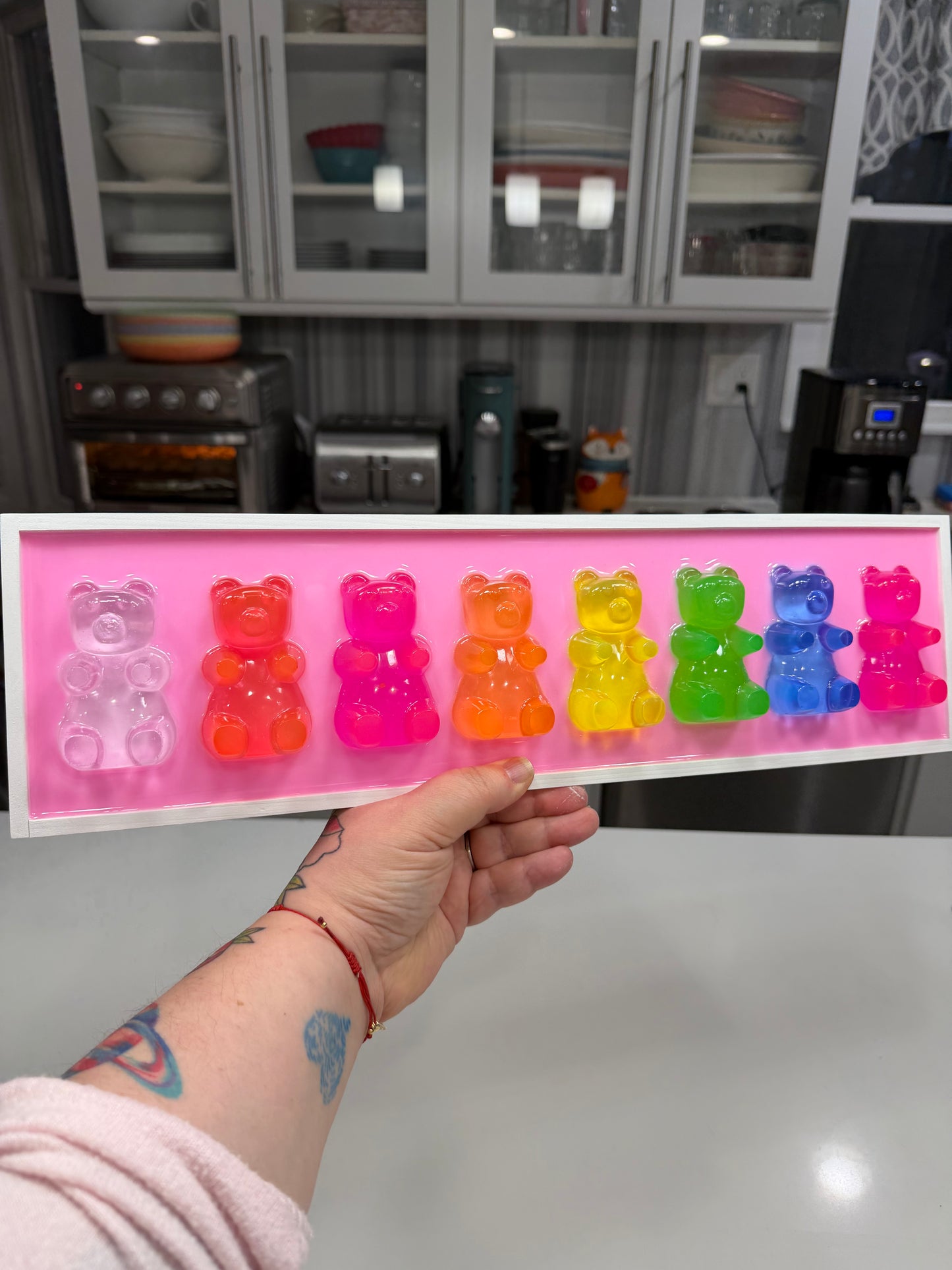 Neon Rainbow Resin Candy Bear Wall Art: 3D Pop Candy Decor