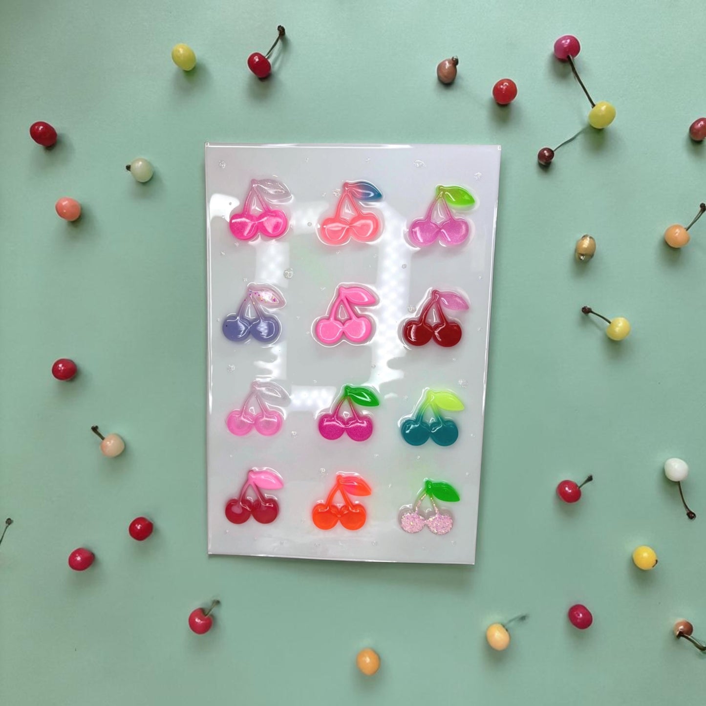 OOAK Resin Cherry Grid Wall Art • 3D Pop Art Candy Sculpture • Colorful Kawaii Fruit Decor • Handmade 12x8 Statement Piece