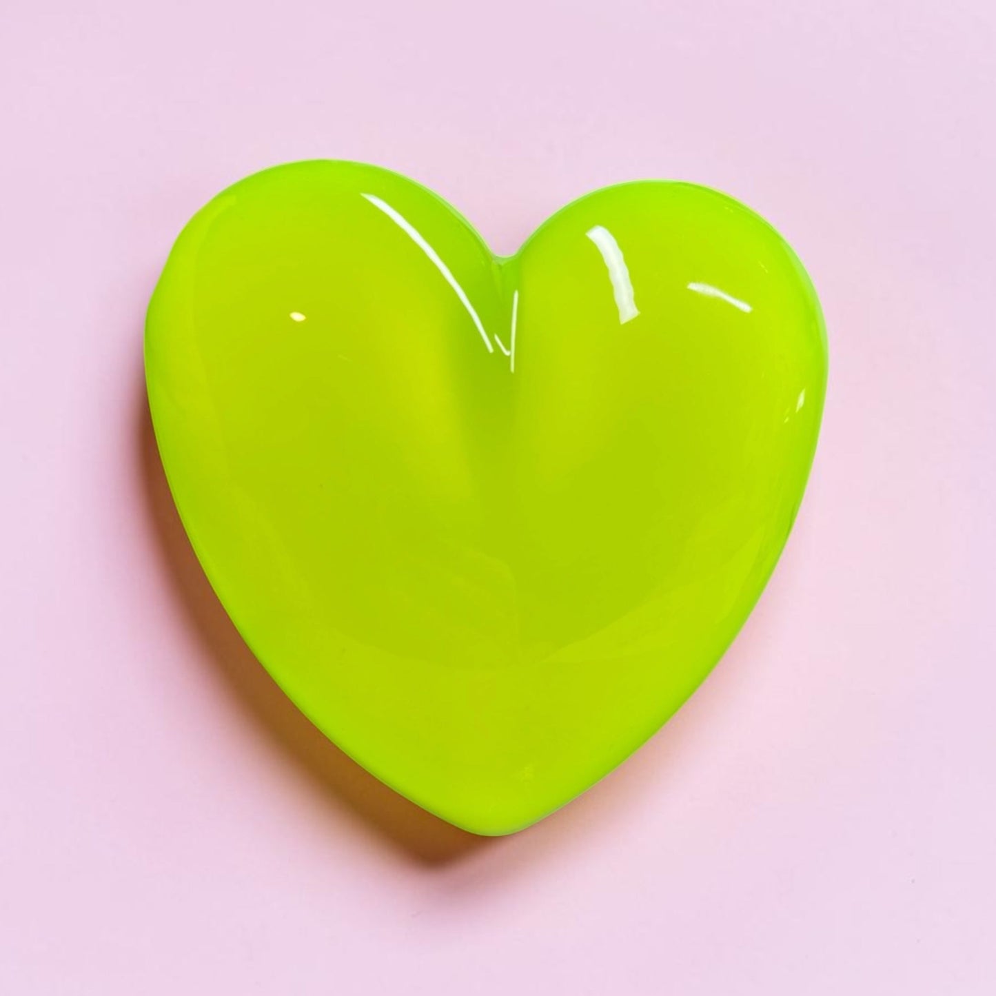 Neon Yellow Resin Heart Wall Art – Acid Lime Pop Art Decor, Glossy Dopamine Heart Sculpture