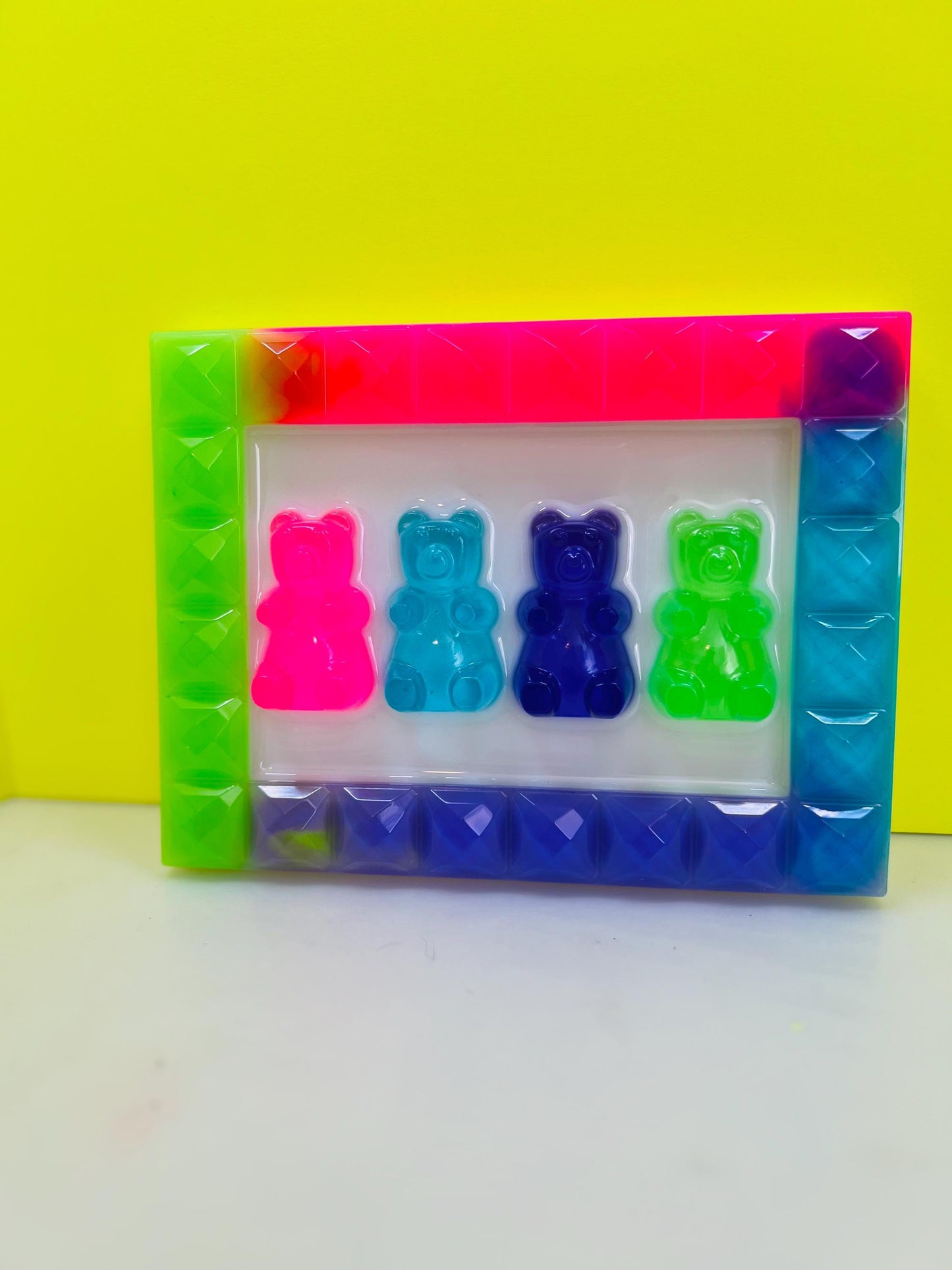 Custom Framed Gummy Bears Decor, Neon Rainbow Resin Gummy Bear Art: 3D Pop Wall Hanging, Gender Neutral Nursery Baby Room Kids Wall Decor