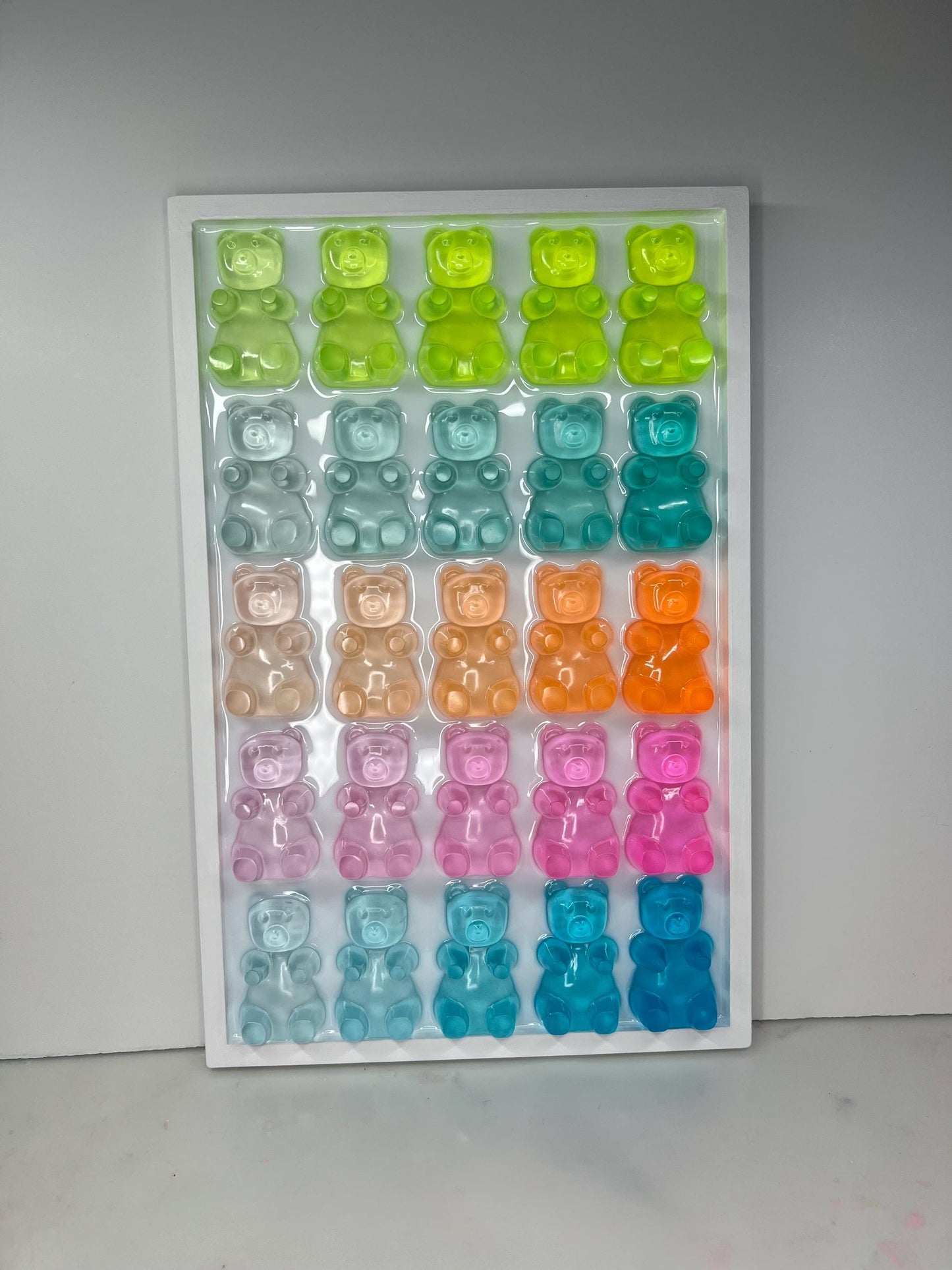 Rainbow Ombre Resin Gummy Bear Wall Art: 3D Pop Art Decor, Nursery Kids Room Wall Hanging, Handmade Rainbow Decor