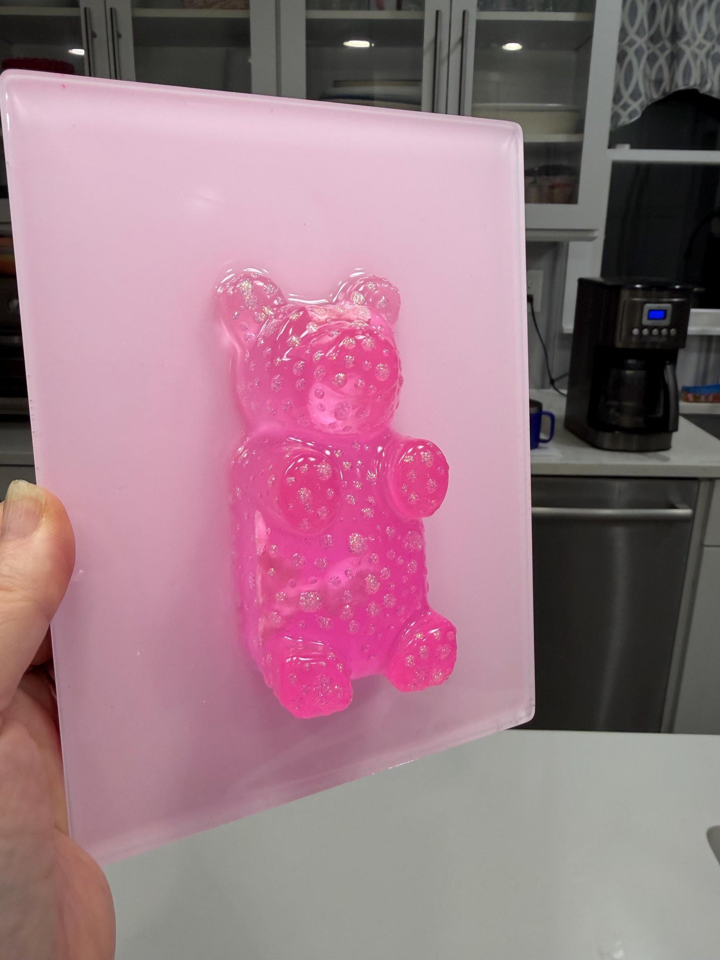 Pink Sparkle Gummy Bear Wall Art | Resin Pop Art Sculpture | 8x6” Candy Decor | Handmade Kawaii Wall Art | Cute Statement Art