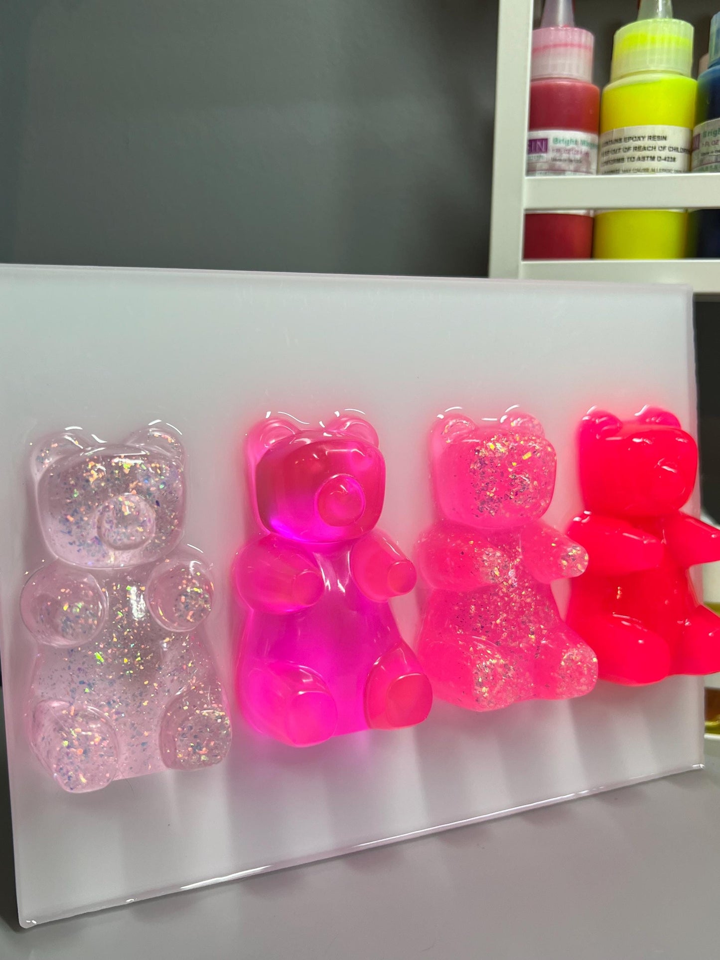 Neon Pink Resin Gummy Bear Wall Art: 3D Pop Art Decor