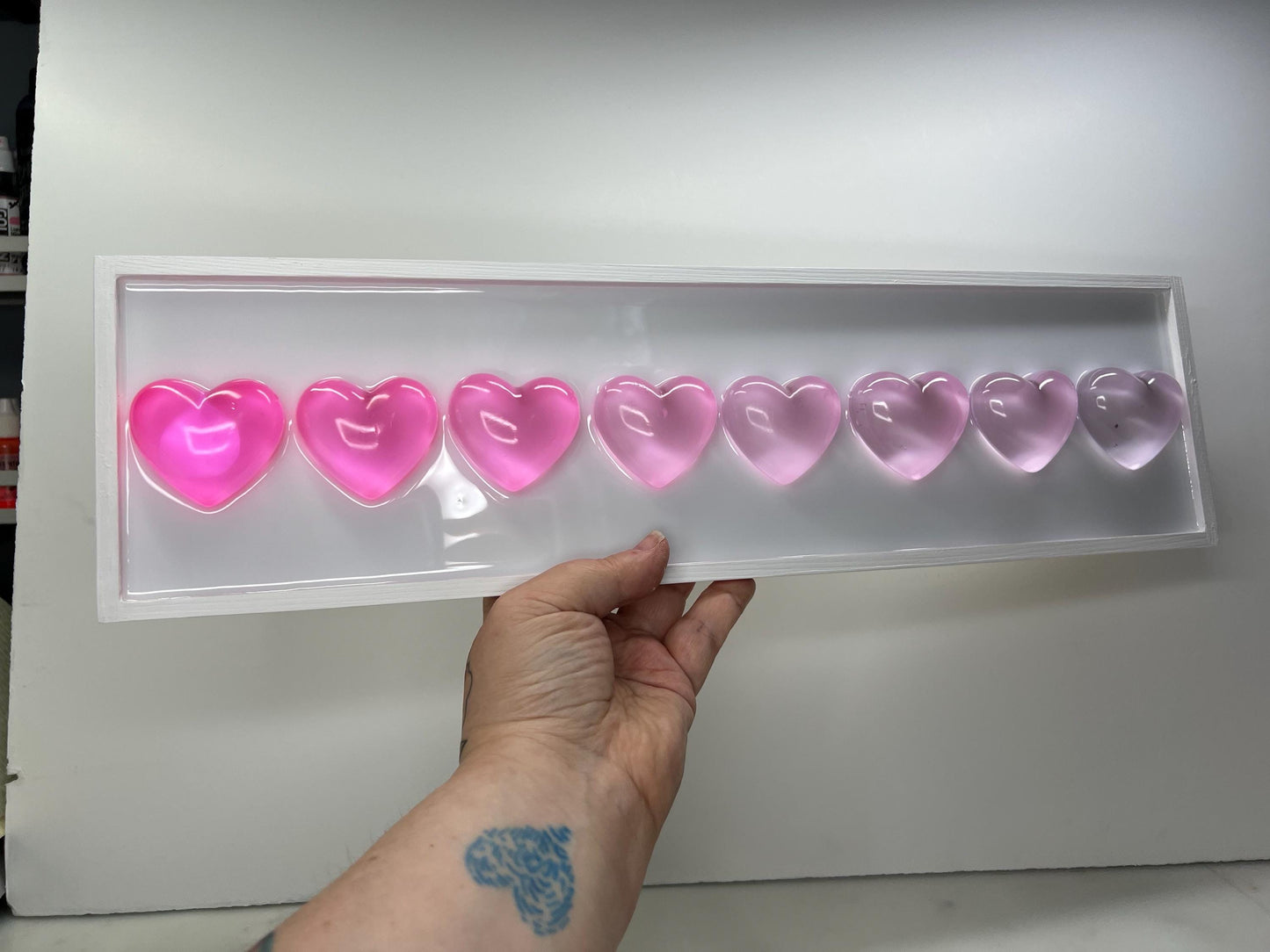 Pink Ombré Resin Gummy Hearts Wall Art: 3D Pop Art, Nursery Kids Room Decor, Pink Apartment Decor