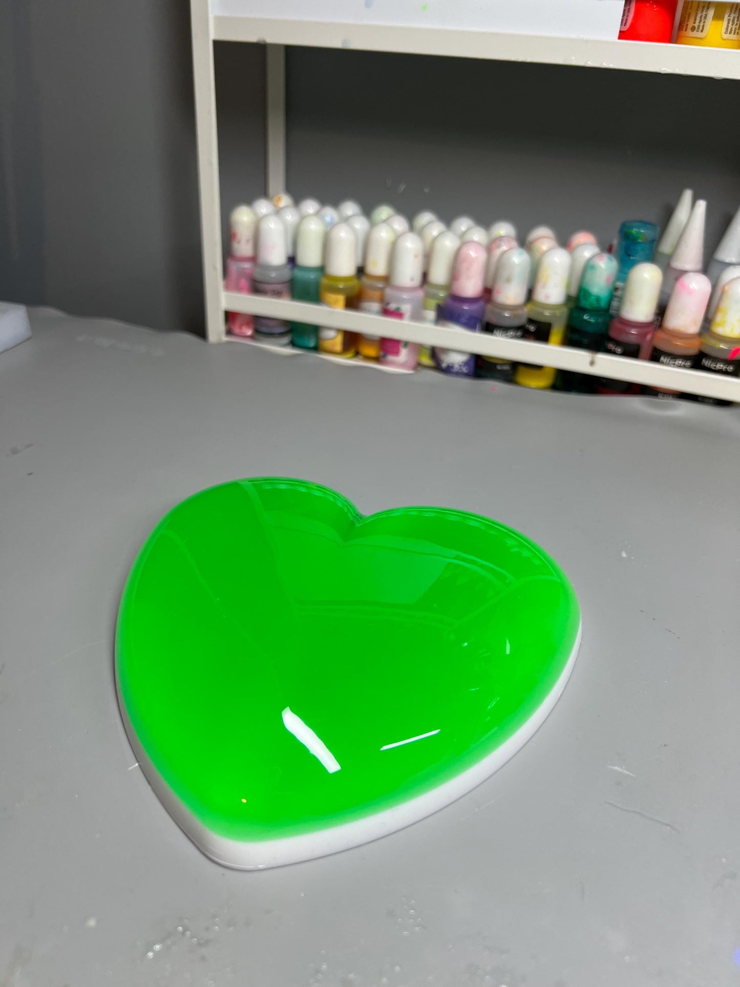 Neon Green Resin Heart Wall Art – Electric Green Pop Art Heart, Glossy Dopamine Decor