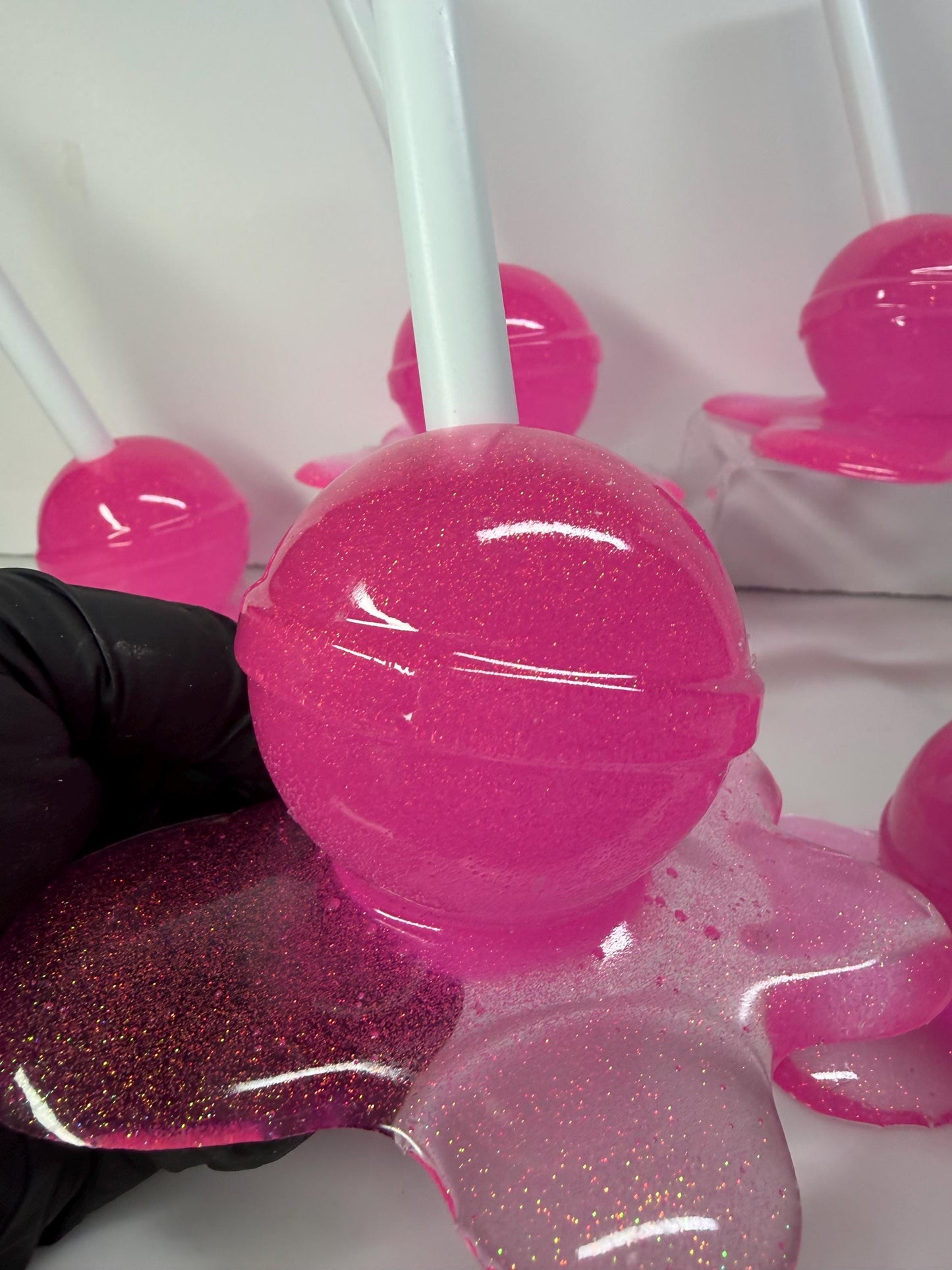 Melting Lollipop Extra Large Pop Art Decor Pink Sparkle Glitter, Resin Sculpture, Candy Art