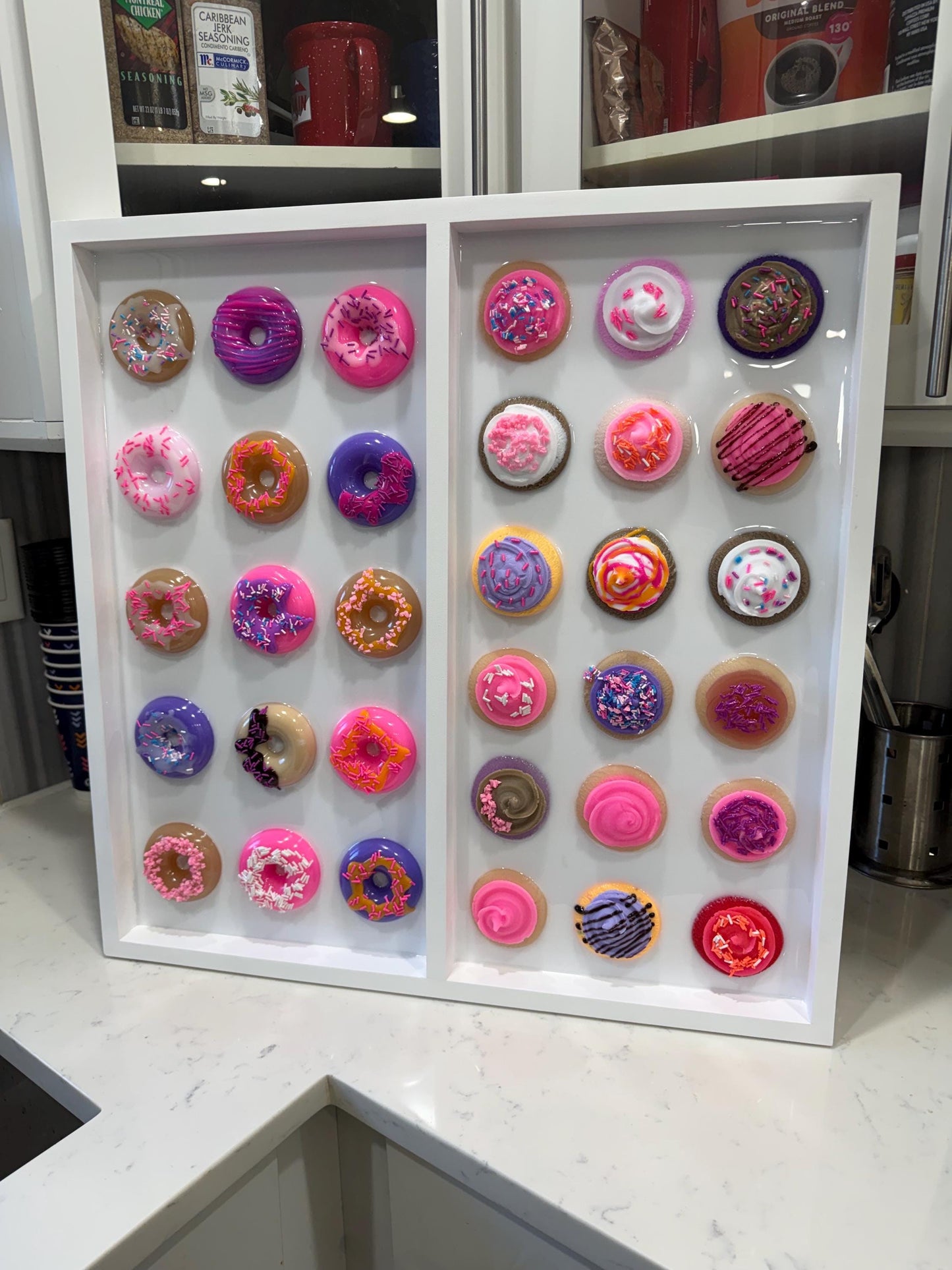 Sweet Dessert Charcuterie Wall Art — 24x24” Resin Cookies & Donuts Pop Art • Pink Sprinkle Candy Kitchen Decor • Original Handmade Artwork
