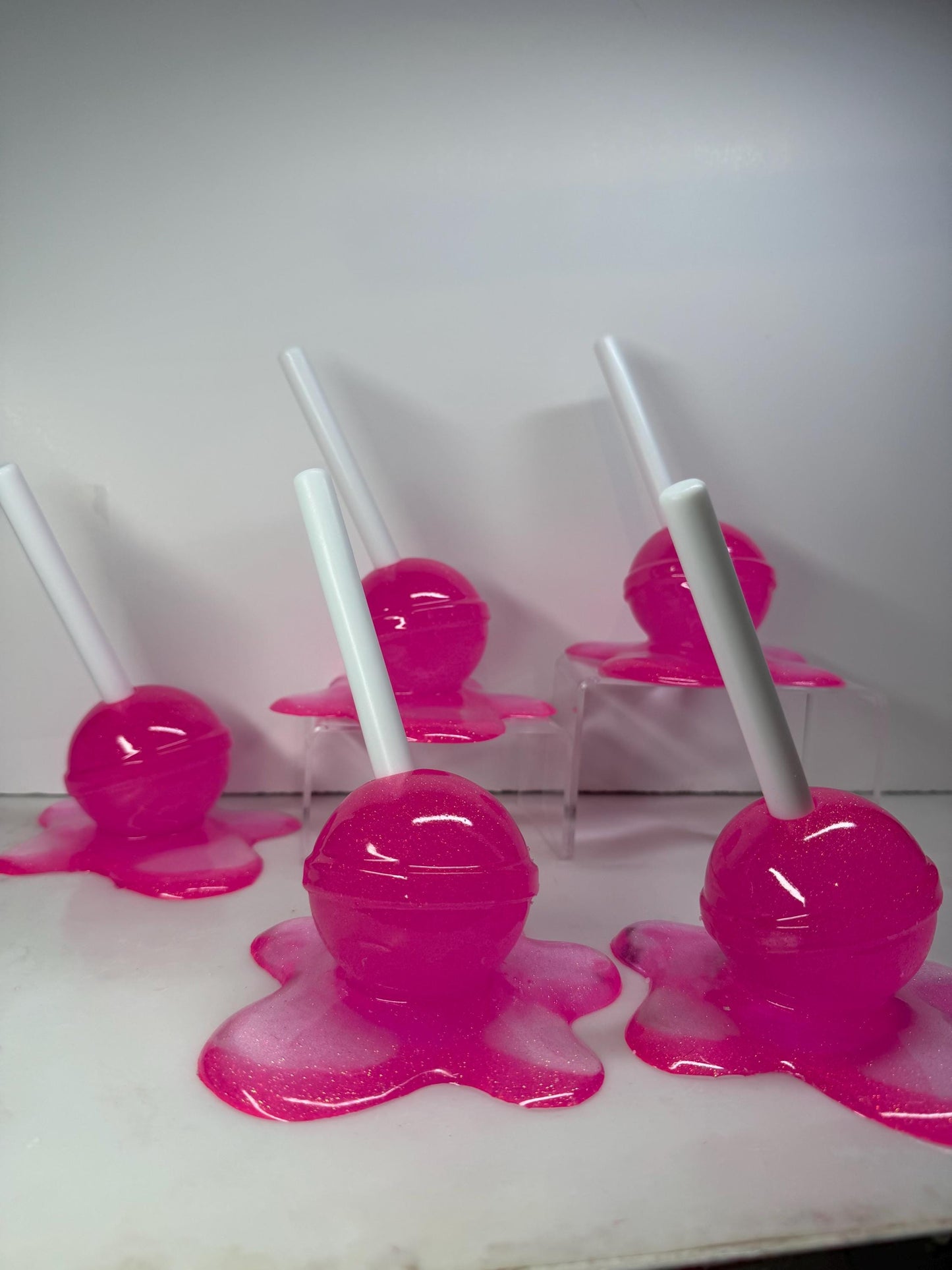 Melting Lollipop Extra Large Pop Art Decor Pink Sparkle Glitter, Resin Sculpture, Candy Art
