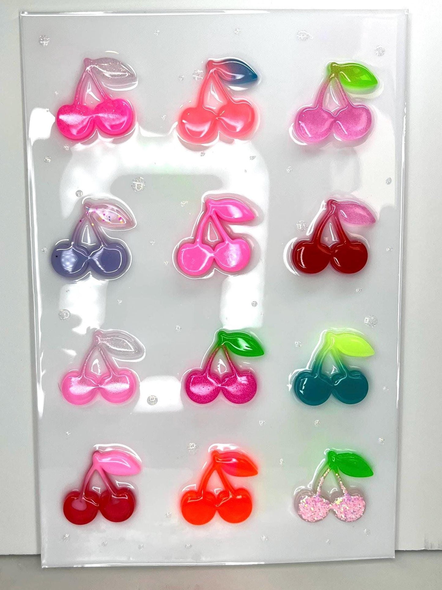 OOAK Resin Cherry Grid Wall Art • 3D Pop Art Candy Sculpture • Colorful Kawaii Fruit Decor • Handmade 12x8 Statement Piece