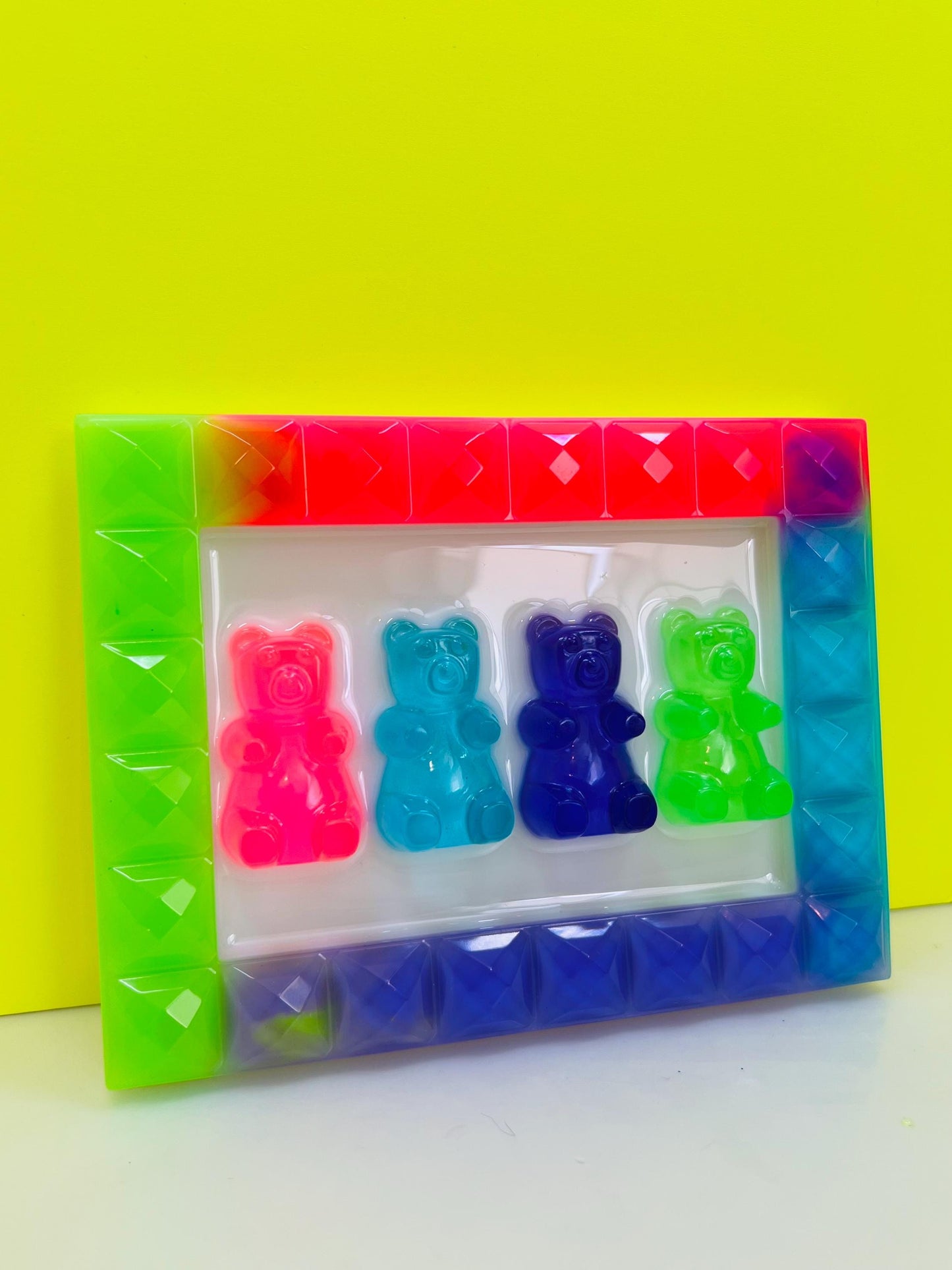 Custom Framed Gummy Bears Decor, Neon Rainbow Resin Gummy Bear Art: 3D Pop Wall Hanging, Gender Neutral Nursery Baby Room Kids Wall Decor