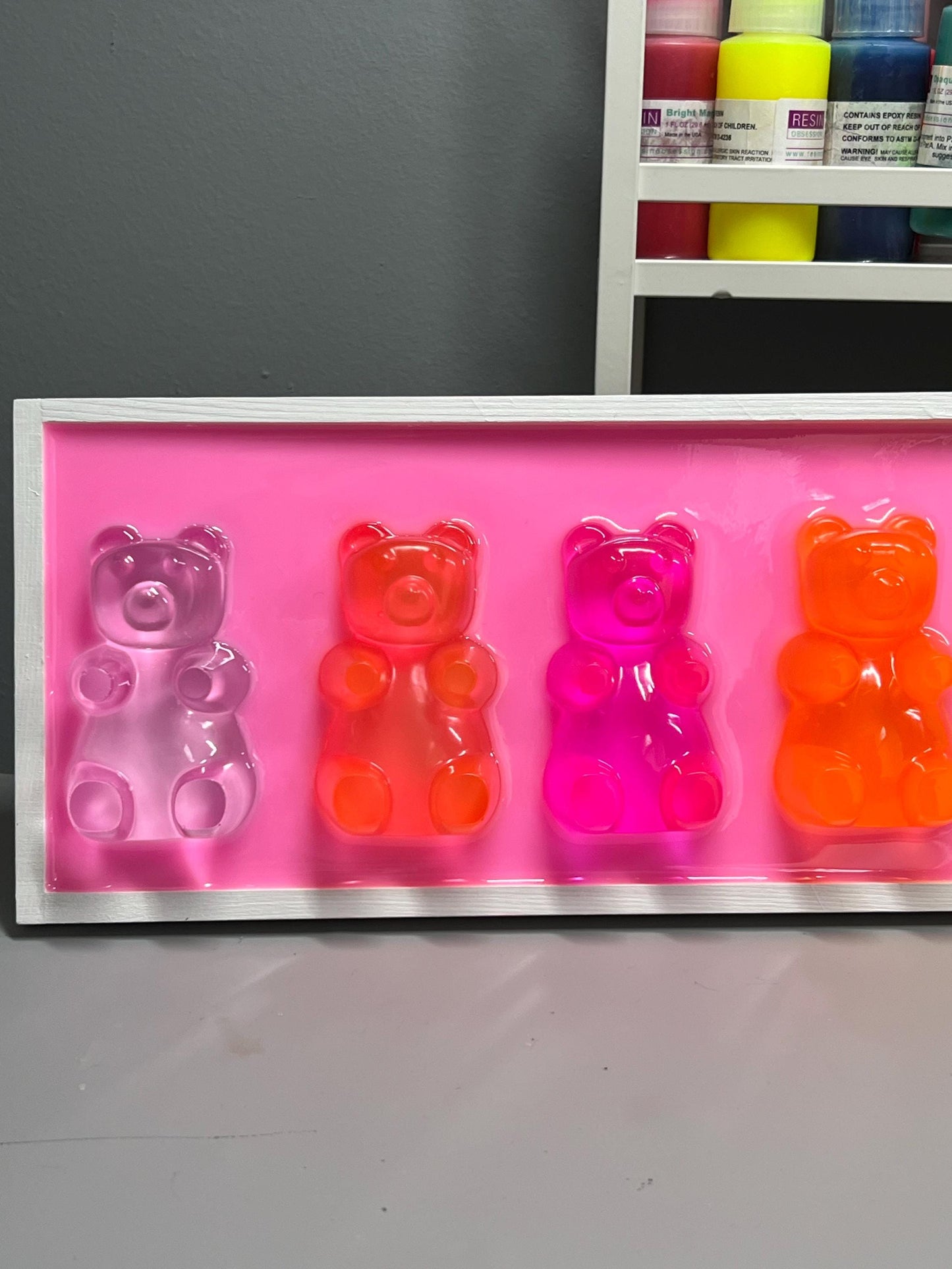 Neon Rainbow Resin Candy Bear Wall Art: 3D Pop Candy Decor