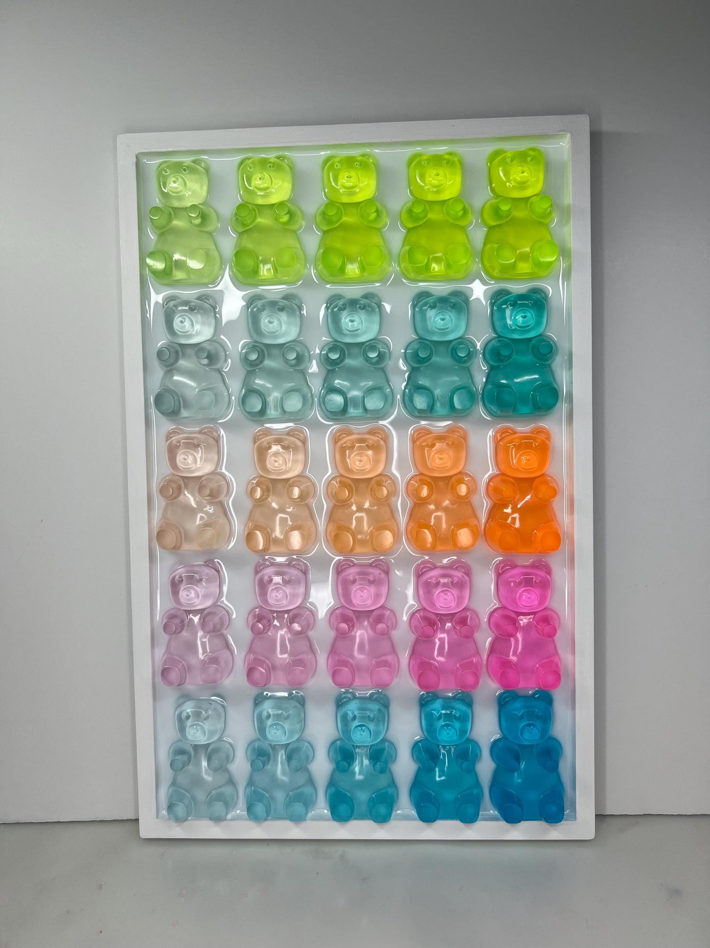 Rainbow Ombre Resin Gummy Bear Wall Art: 3D Pop Art Decor, Nursery Kids Room Wall Hanging, Handmade Rainbow Decor