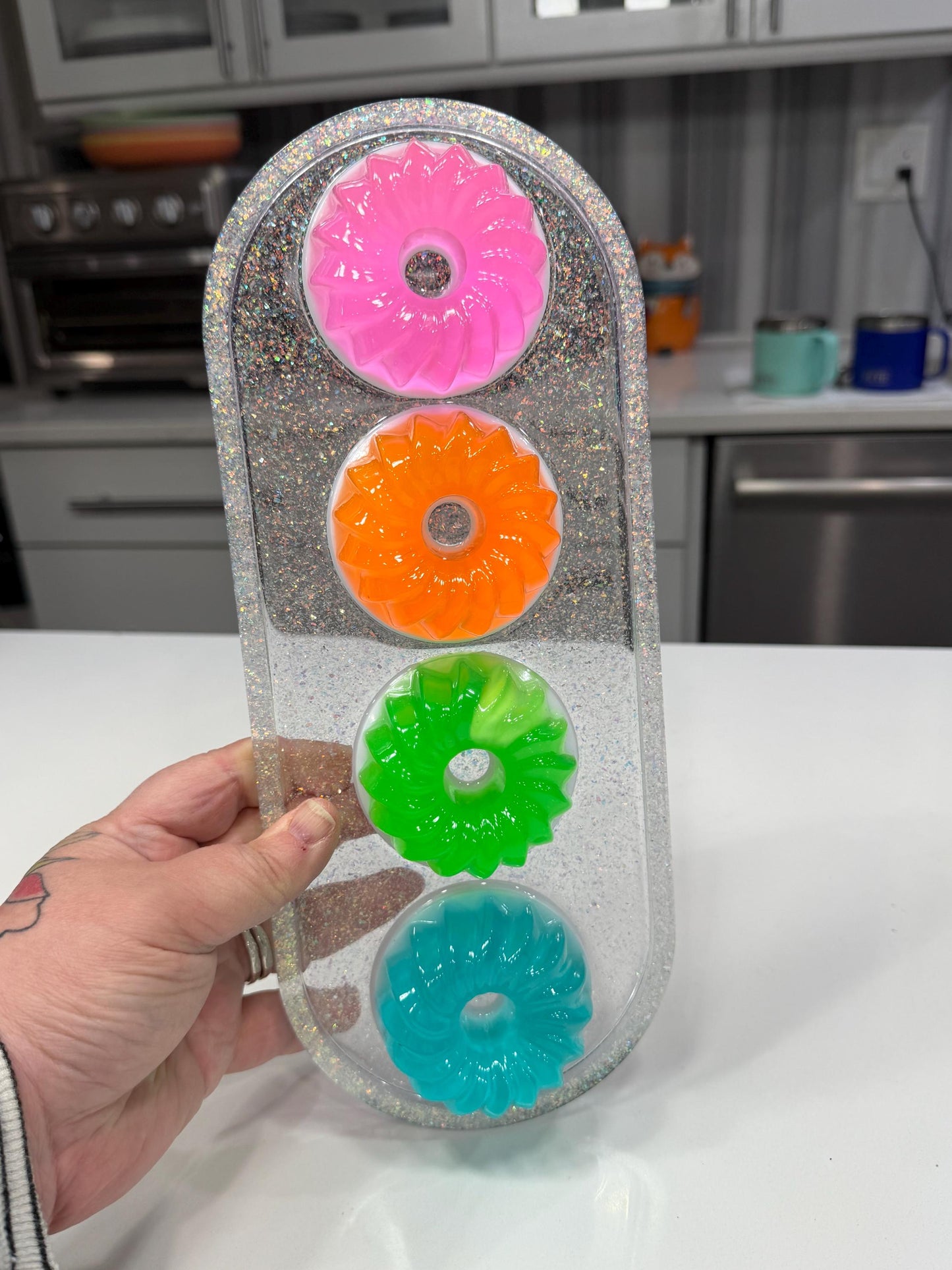 Neon Jelly Cake Wall Art 13x5 Resin Pop Art – Rainbow Gummy Dessert Decor – Maximalist Candy Wall Hanging