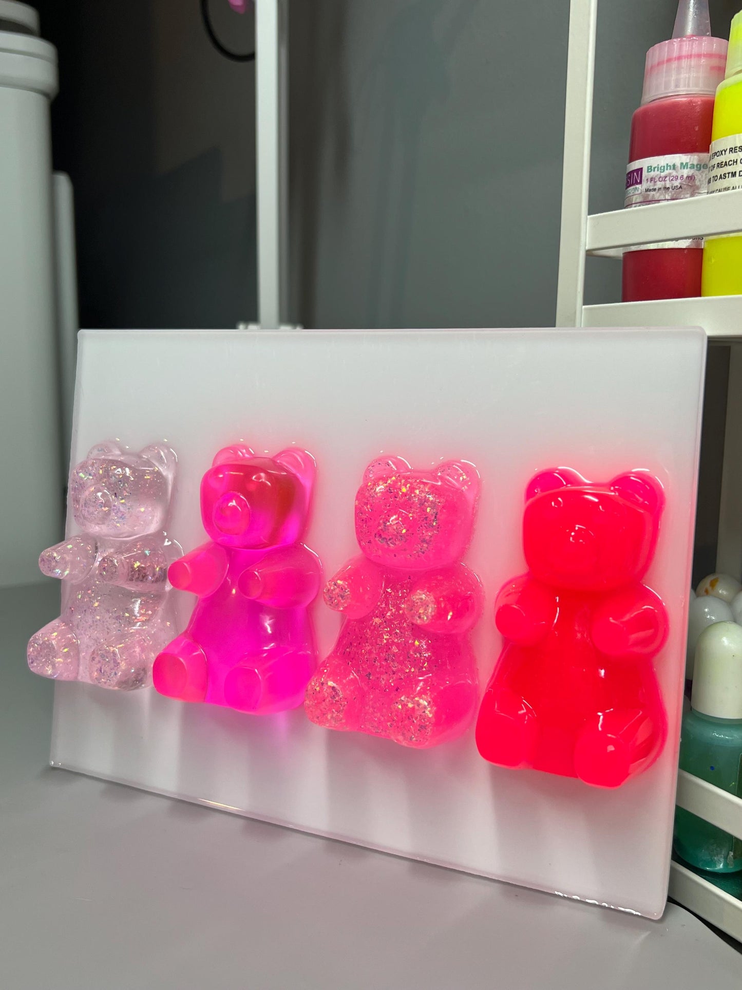 Neon Pink Resin Gummy Bear Wall Art: 3D Pop Art Decor