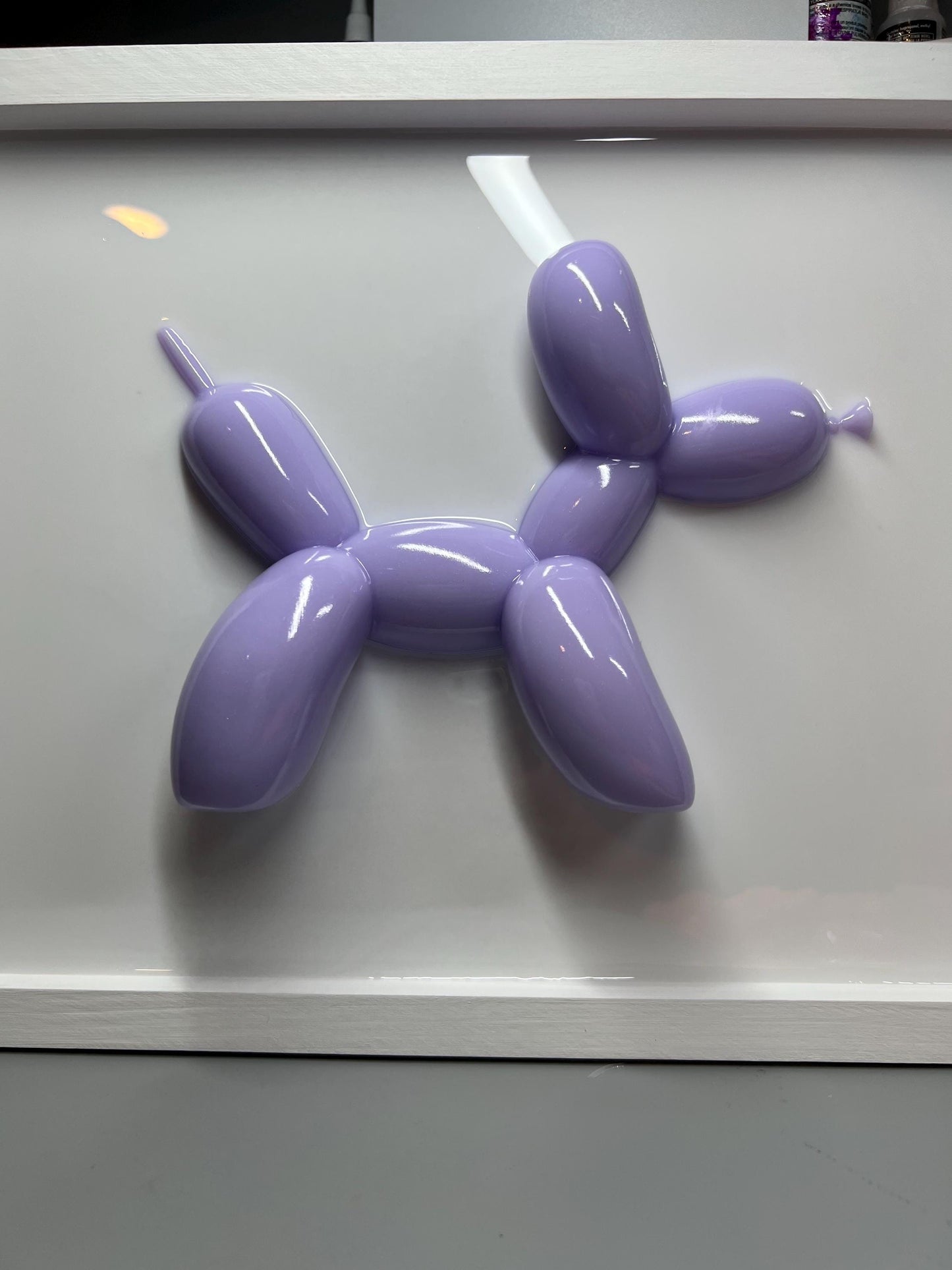 Handmade Lavender Balloon Dog Wall Art: 3D Pop Resin Sculpture