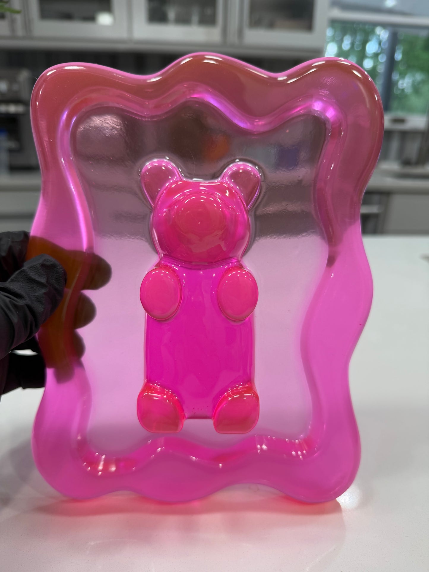 Hot Pink Gummy Bear Resin Wall Art – Y2K Candycore Pop Art Decor – Translucent Lucite Style Handmade Sculpture
