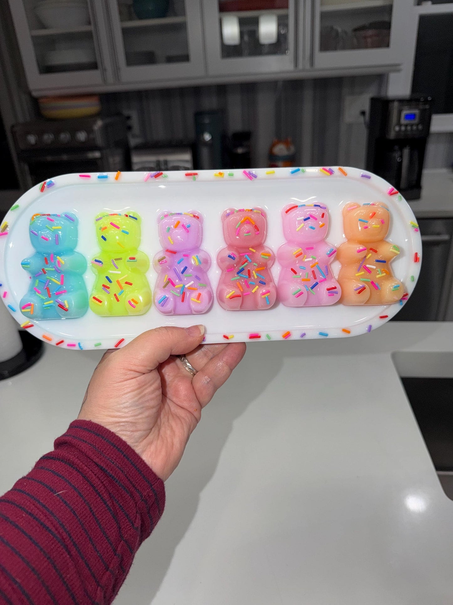 Handmade Resin Gummy Bear Wall Art 13x5 Colorful Pop Art Candy Decor Kawaii Dessert Sculpture